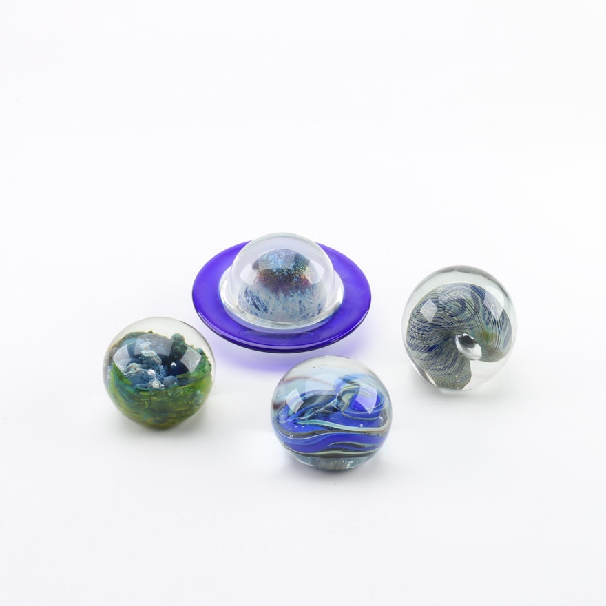 Art Glass Paperweights Including Correia "Saturn"