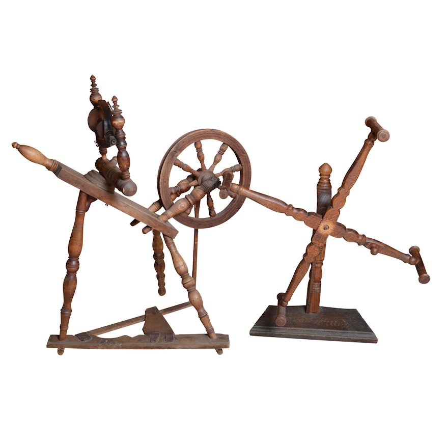 Antique Maple Spinning Wheel and Spinner's Weasel