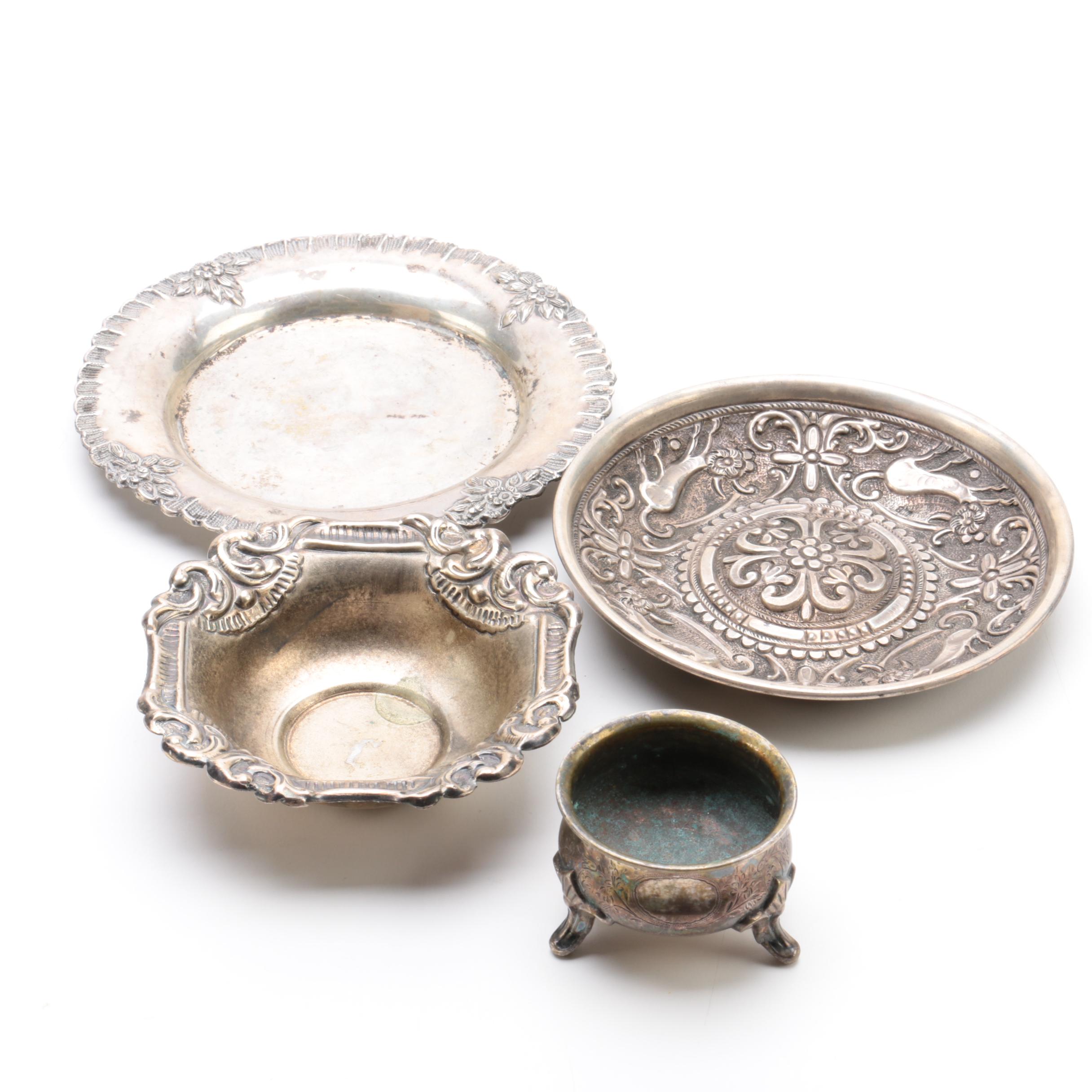 Ornate 800 Silver Saucer and Assorted 800 Silver Dishes