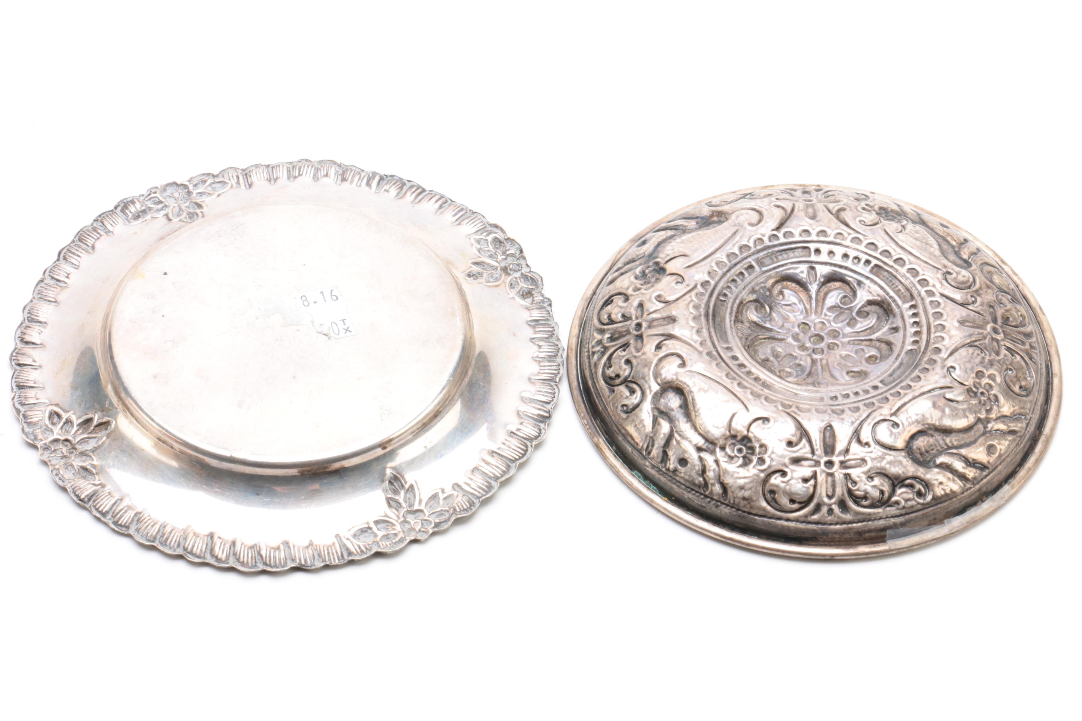 Ornate 800 Silver Saucer and Assorted 800 Silver Dishes