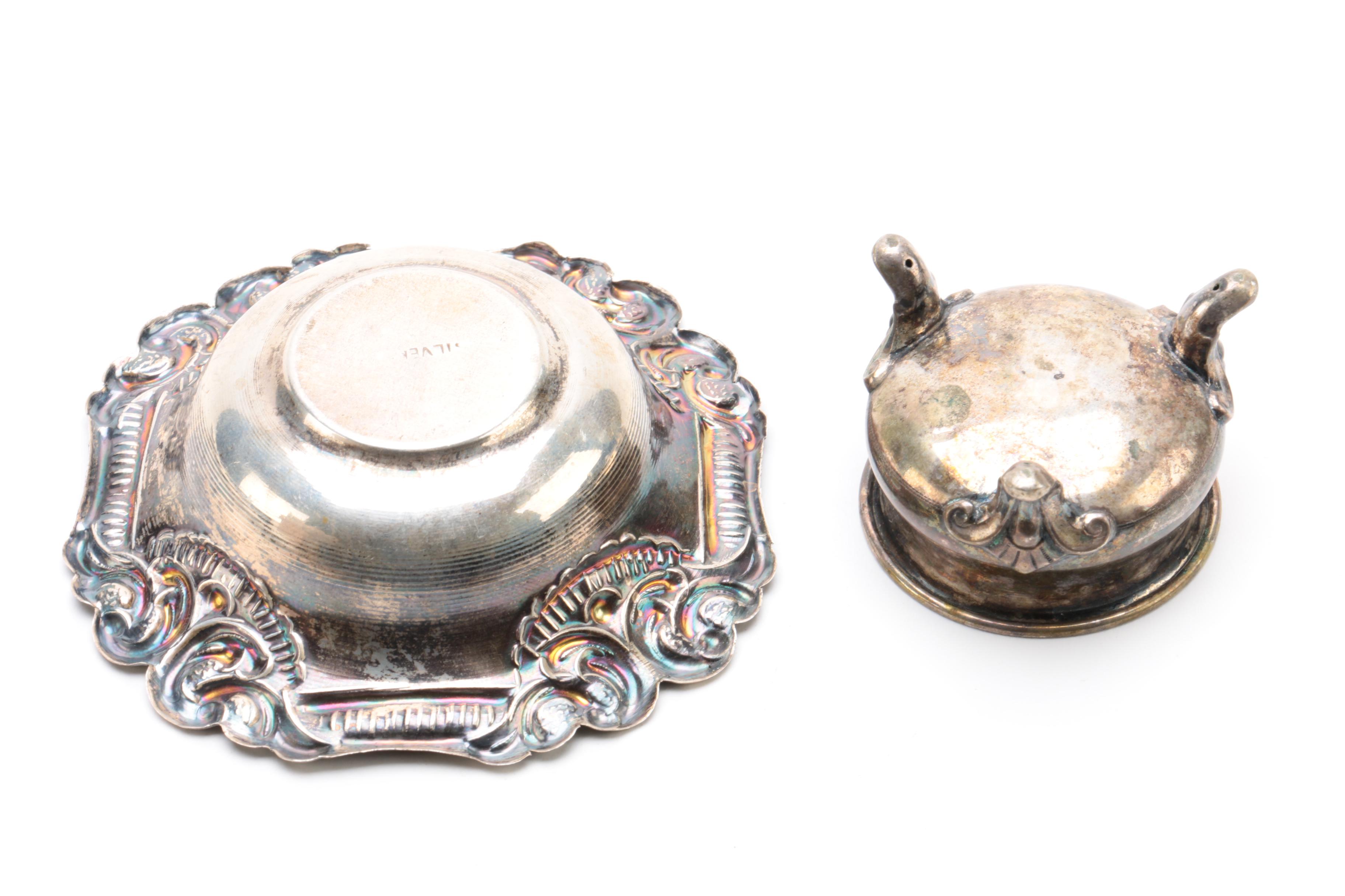 Ornate 800 Silver Saucer and Assorted 800 Silver Dishes