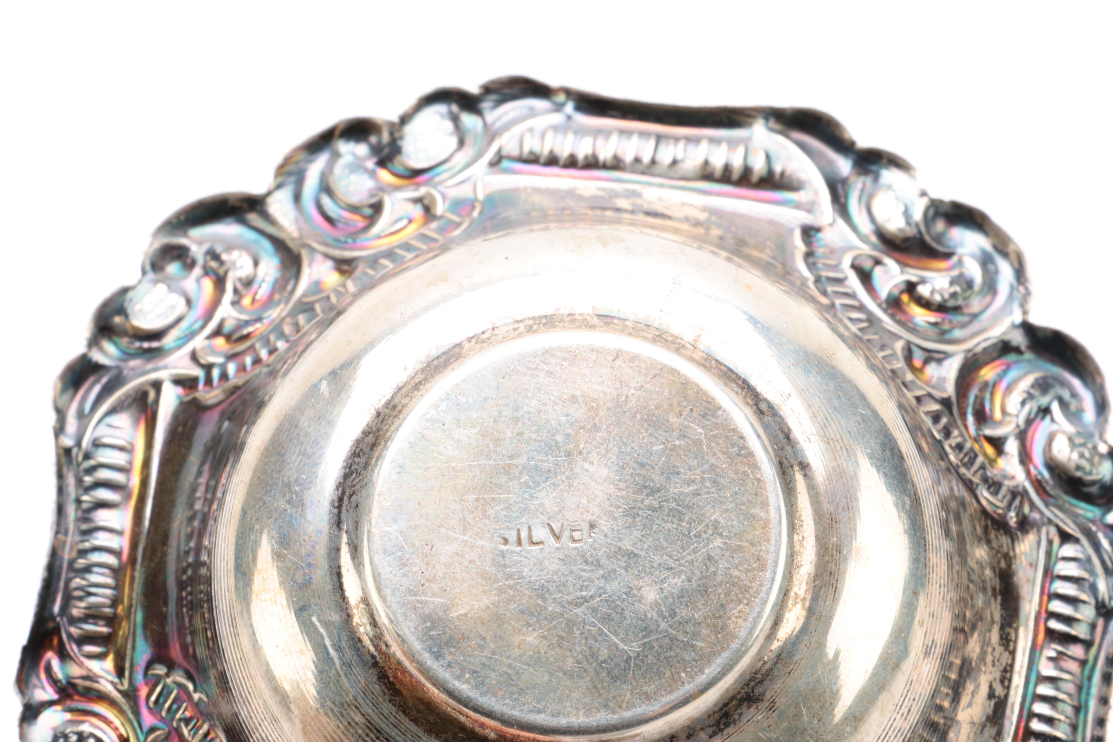 Ornate 800 Silver Saucer and Assorted 800 Silver Dishes