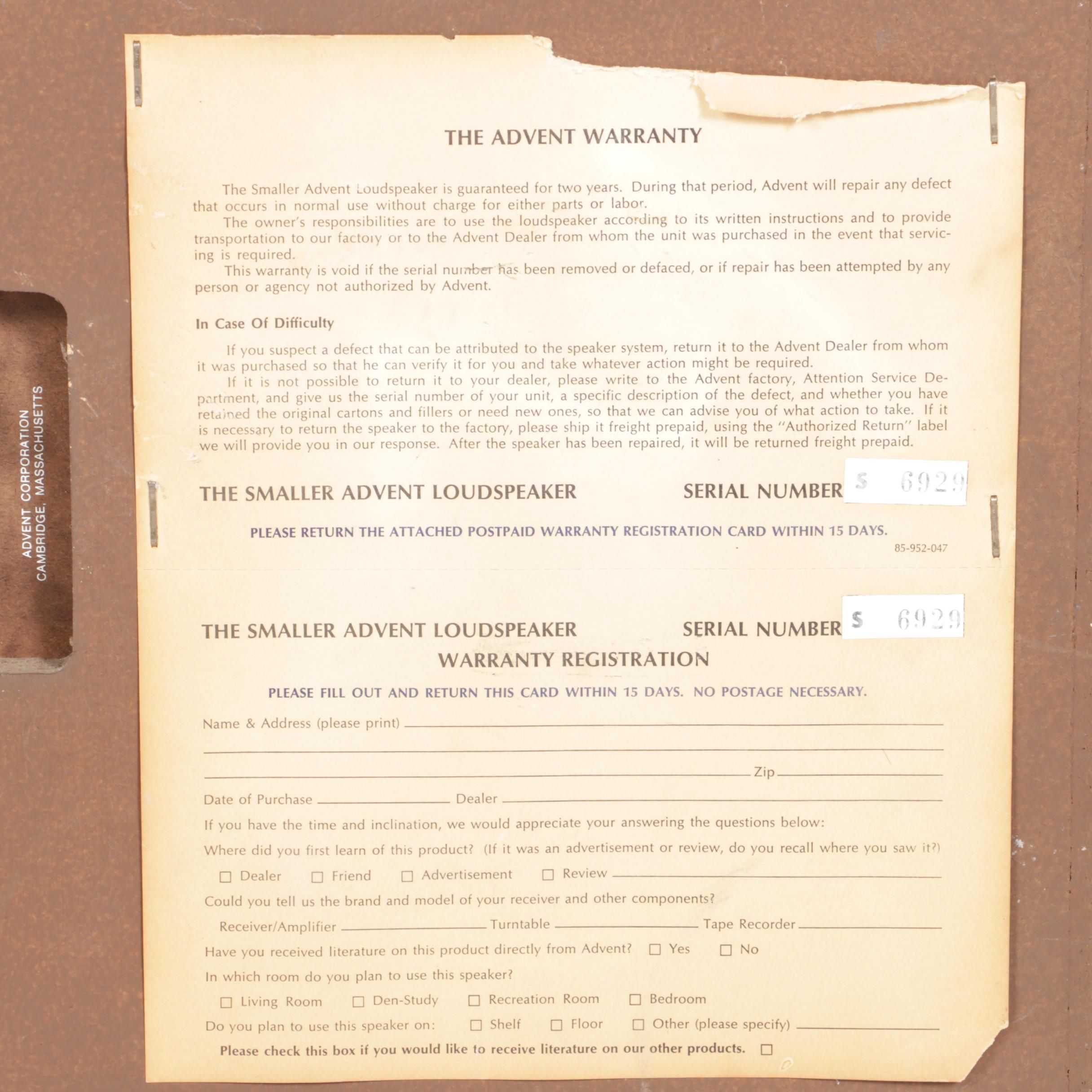 The Advent Loudspeakers