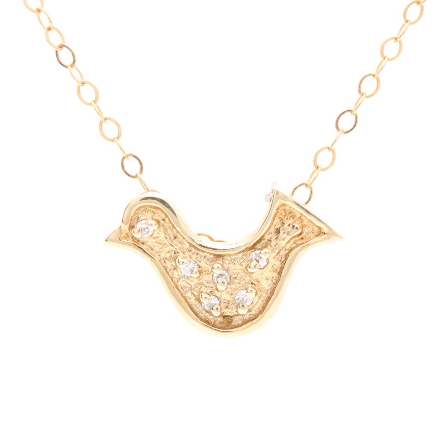 14K Yellow Gold Diamond Bird Pendant Necklace