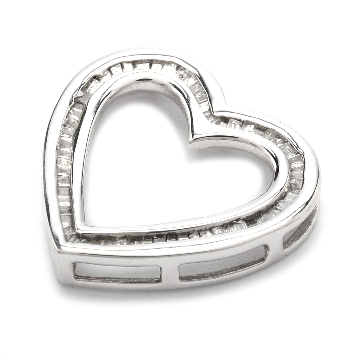 10K White Gold Diamond Heart-Shaped Pendant