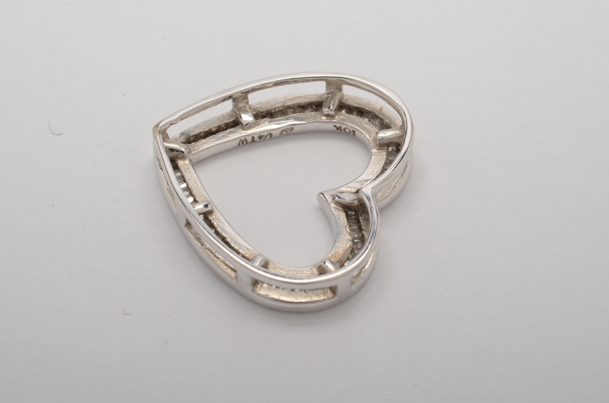 10K White Gold Diamond Heart-Shaped Pendant
