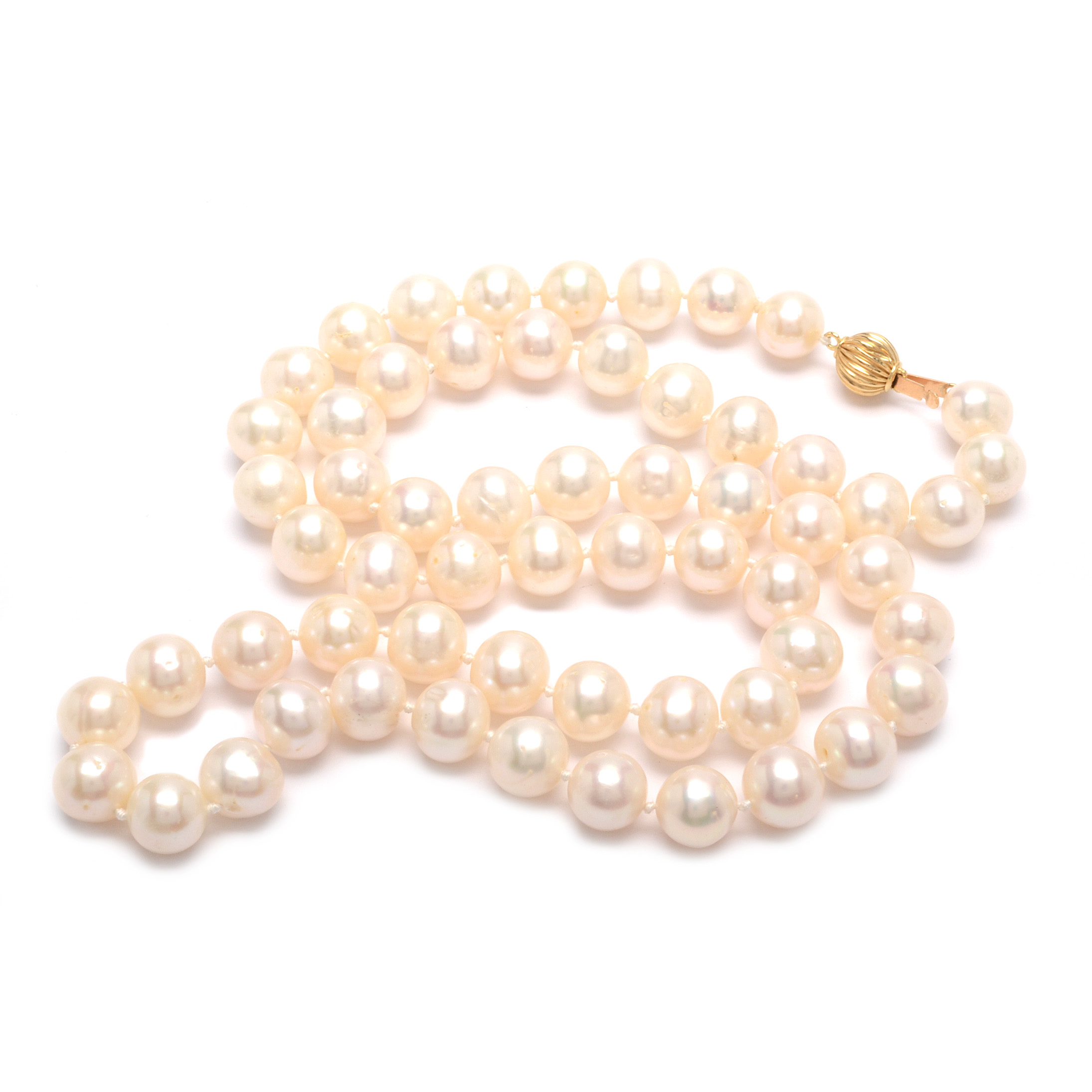 14K Gold Fiery Ideal Cut Cultured Freshwater Pearl Necklace