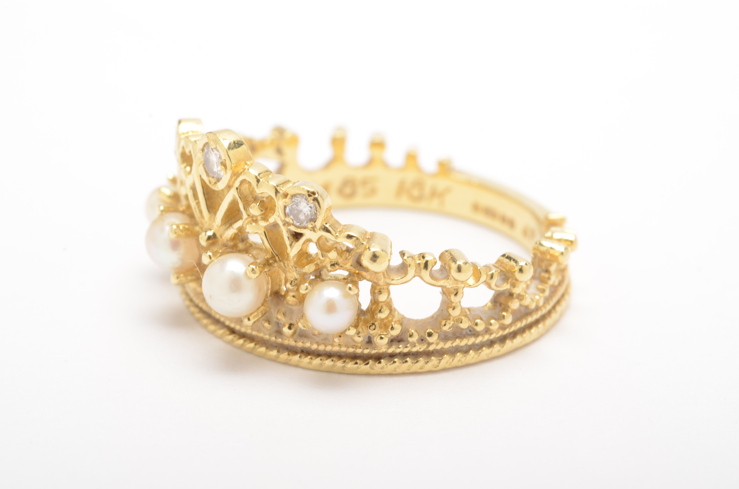 18K Gold Diamond and Pearl Franklin Mint Princess Diana Tiara Ring