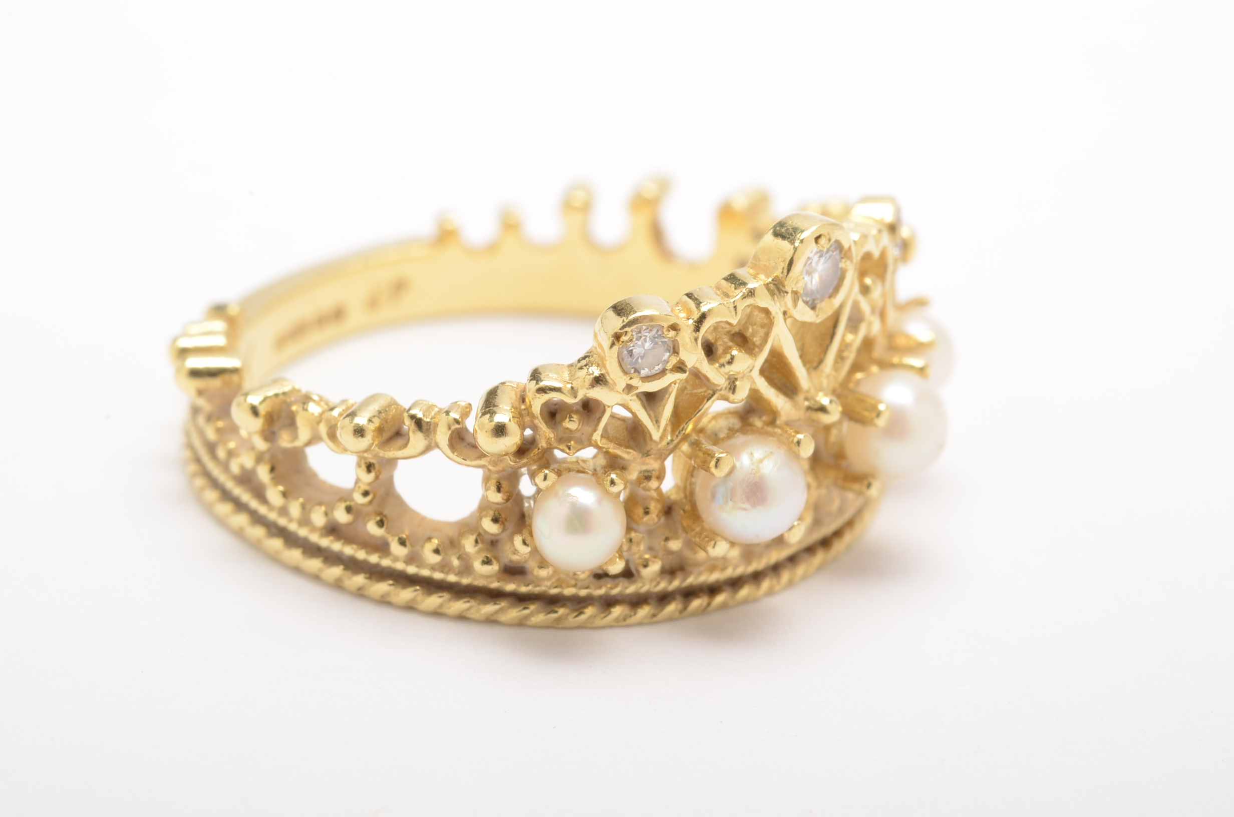 18K Gold Diamond and Pearl Franklin Mint Princess Diana Tiara Ring