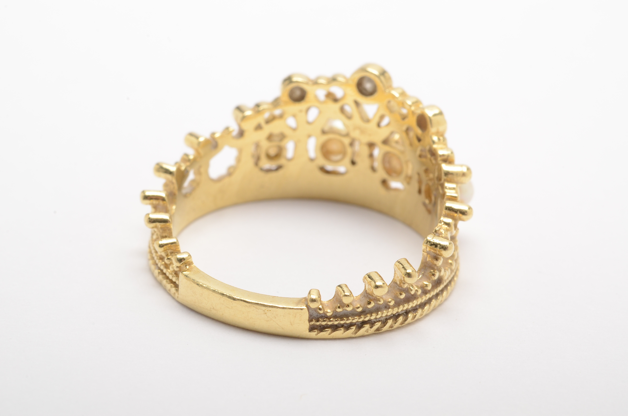 18K Gold Diamond and Pearl Franklin Mint Princess Diana Tiara Ring