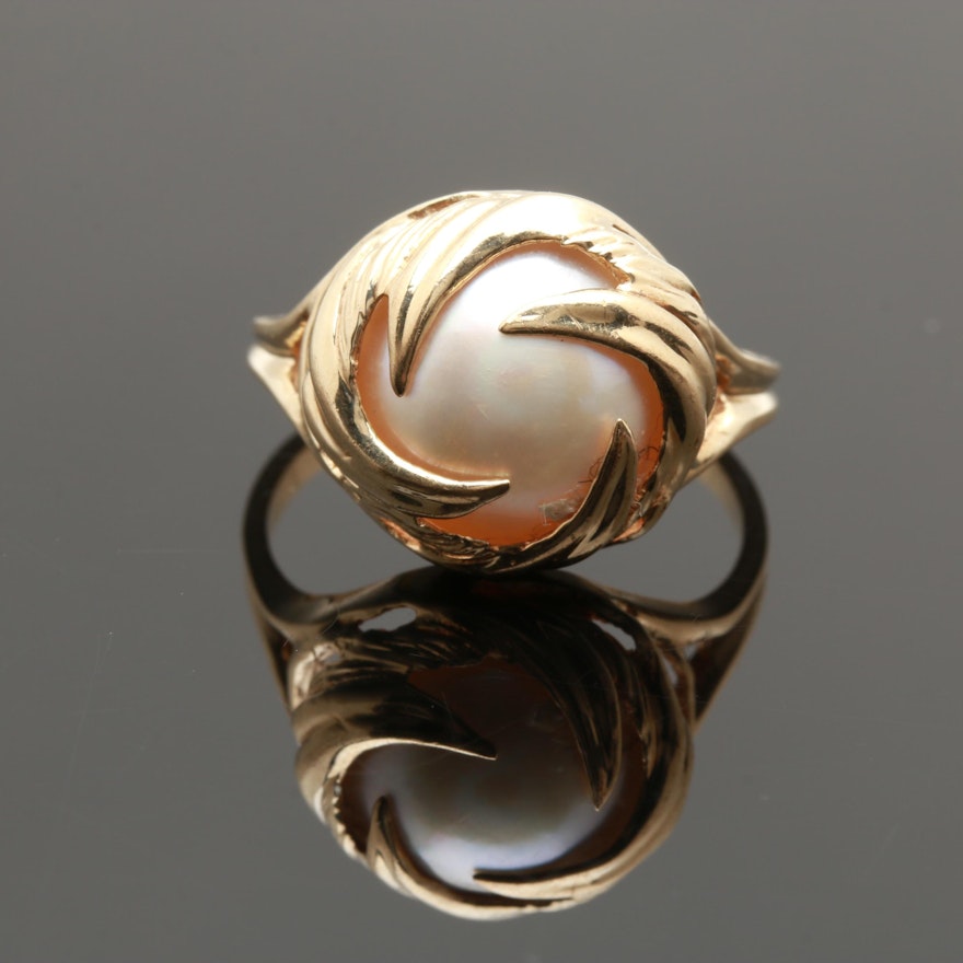 10K Yellow Gold Cultured Mabe Pearl Ring