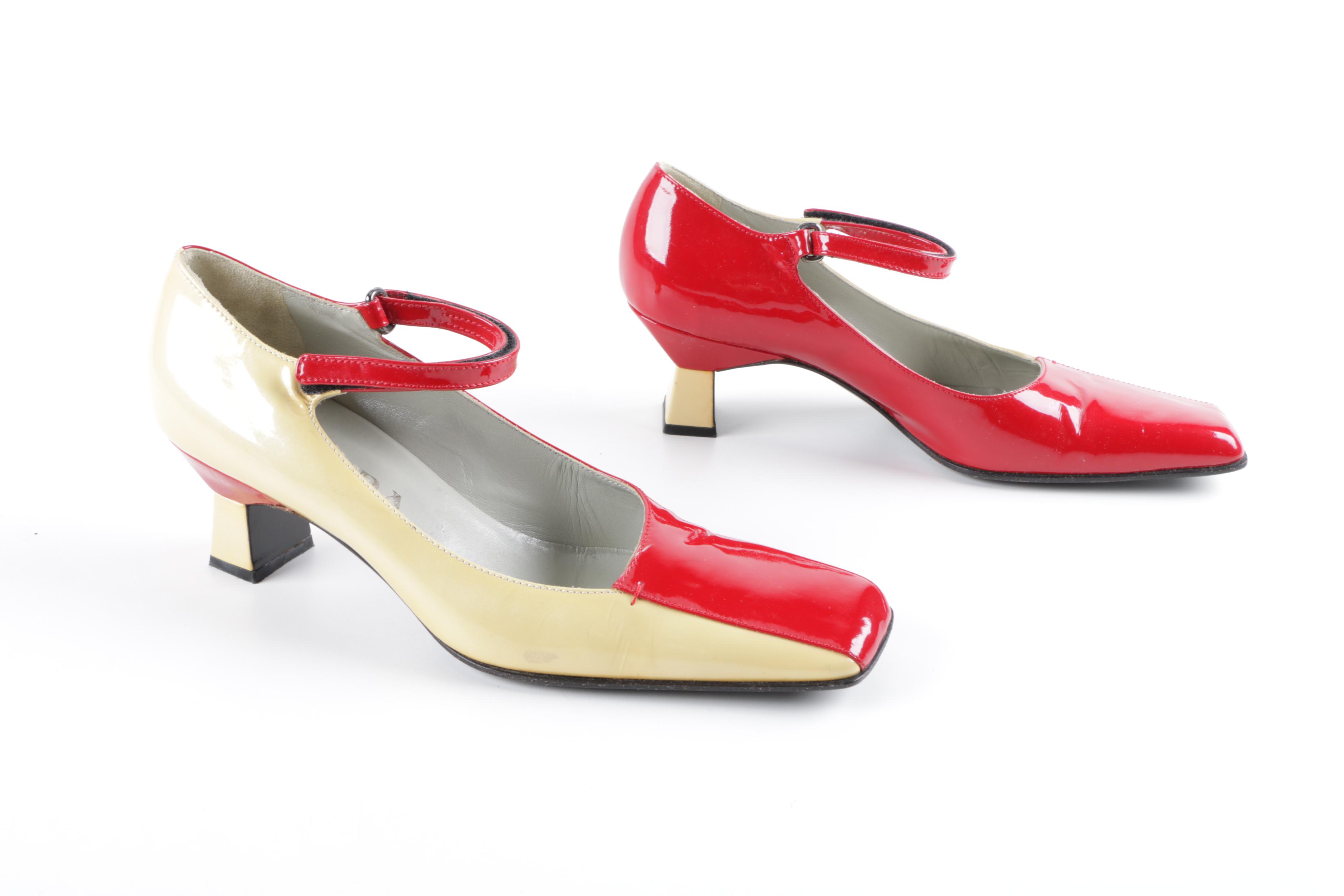 Women's Prada Cream and Red Patent Leather Pumps