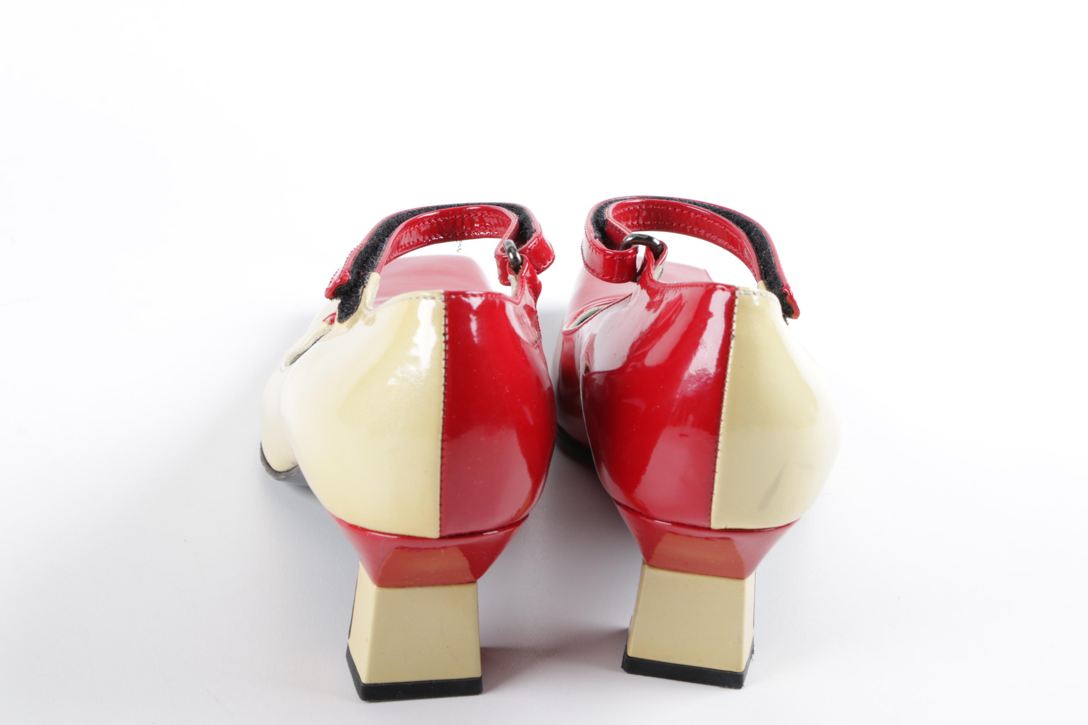 Women's Prada Cream and Red Patent Leather Pumps