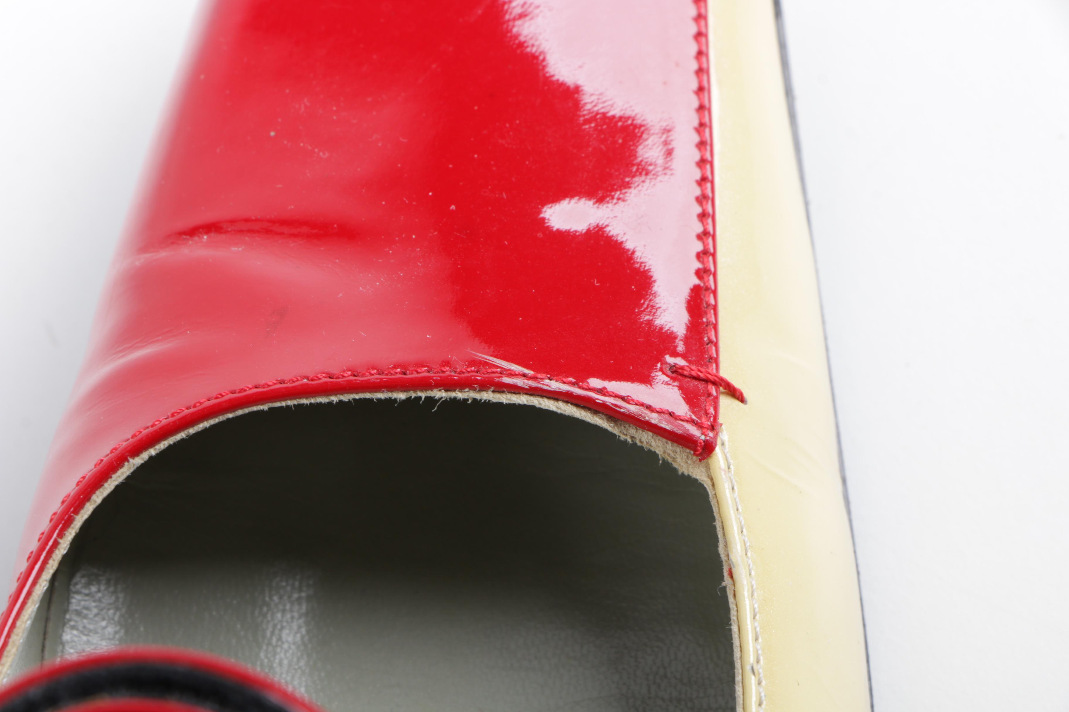 Women's Prada Cream and Red Patent Leather Pumps