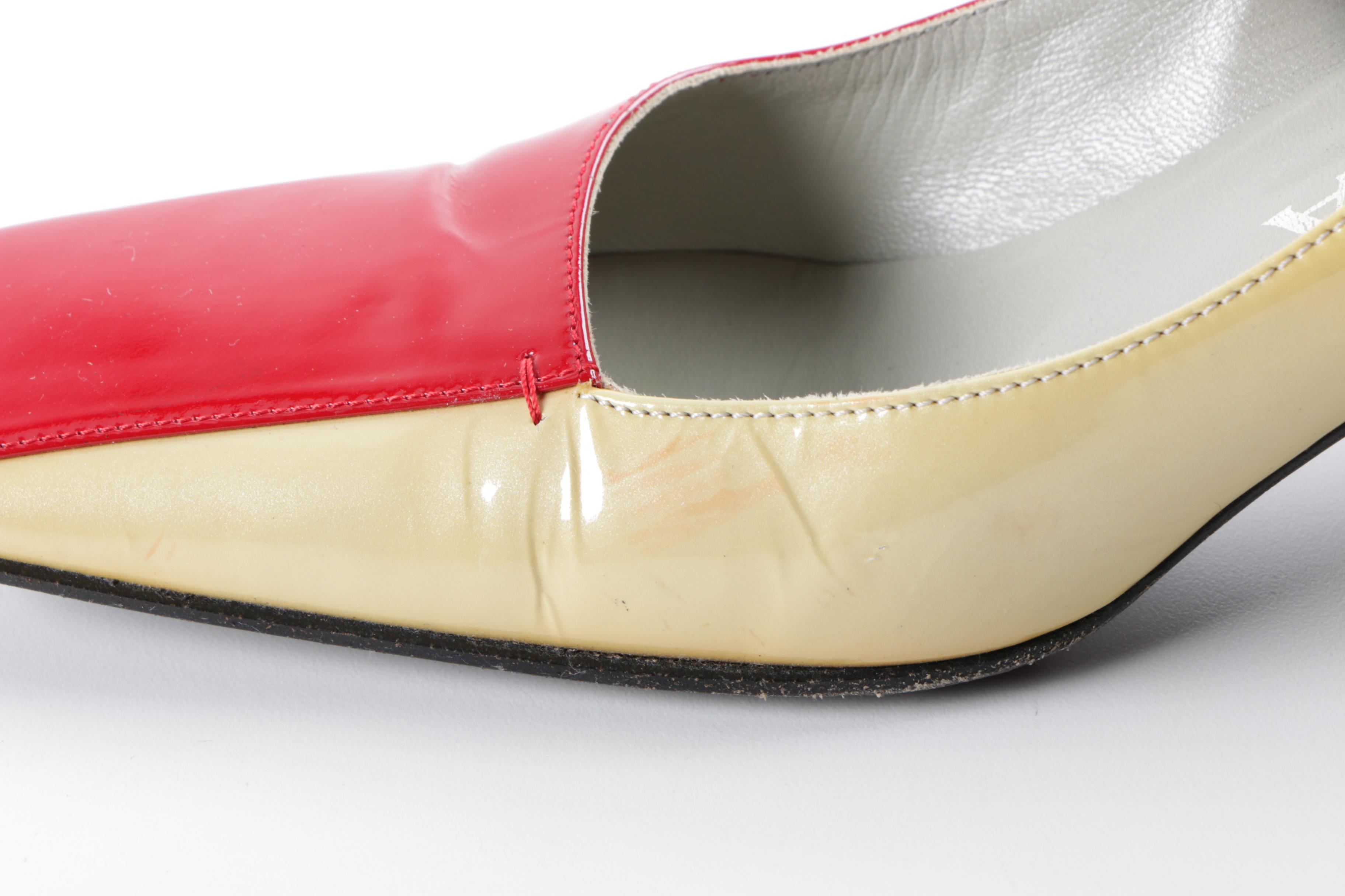 Women's Prada Cream and Red Patent Leather Pumps