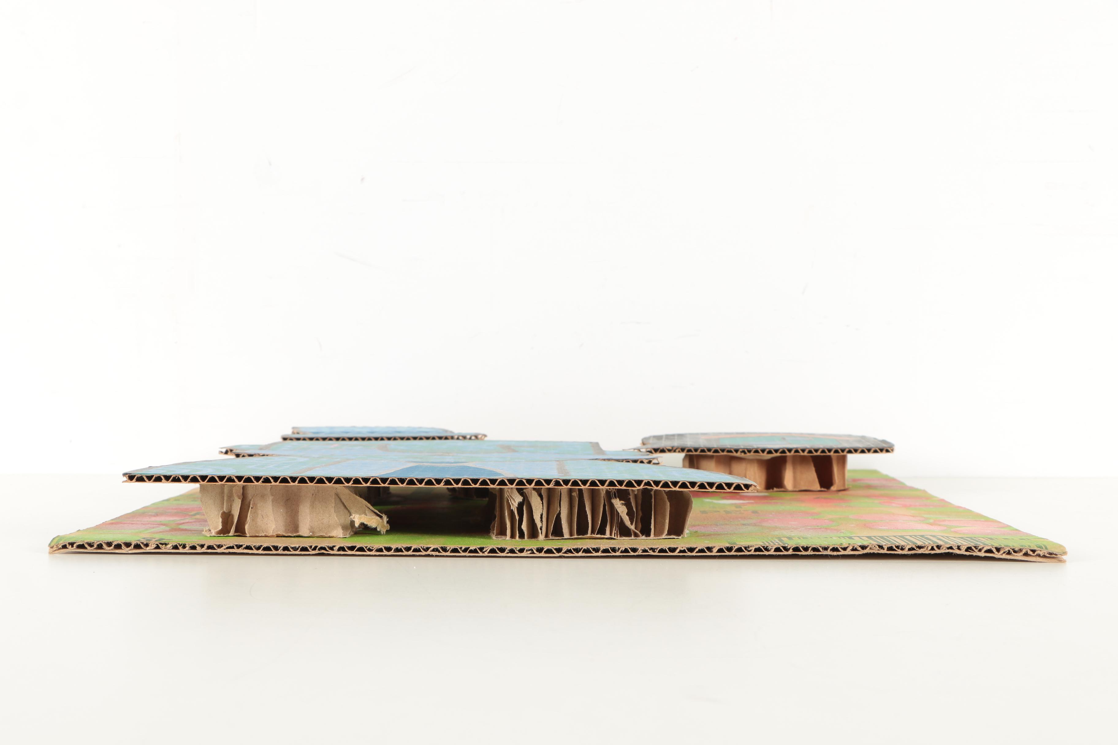 Mixed Media Composition "Tattoo Man/Speech Bubble House"