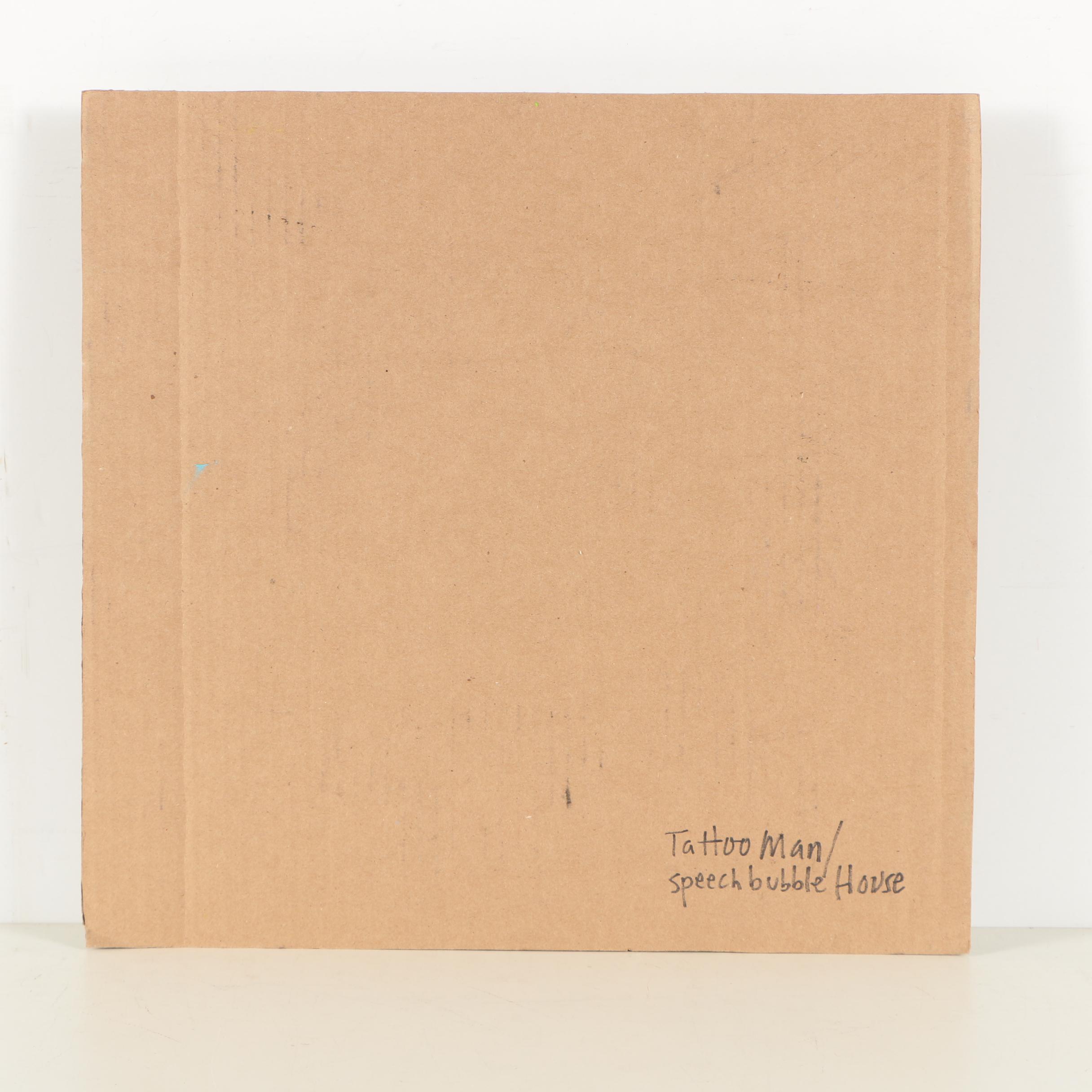 Mixed Media Composition "Tattoo Man/Speech Bubble House"