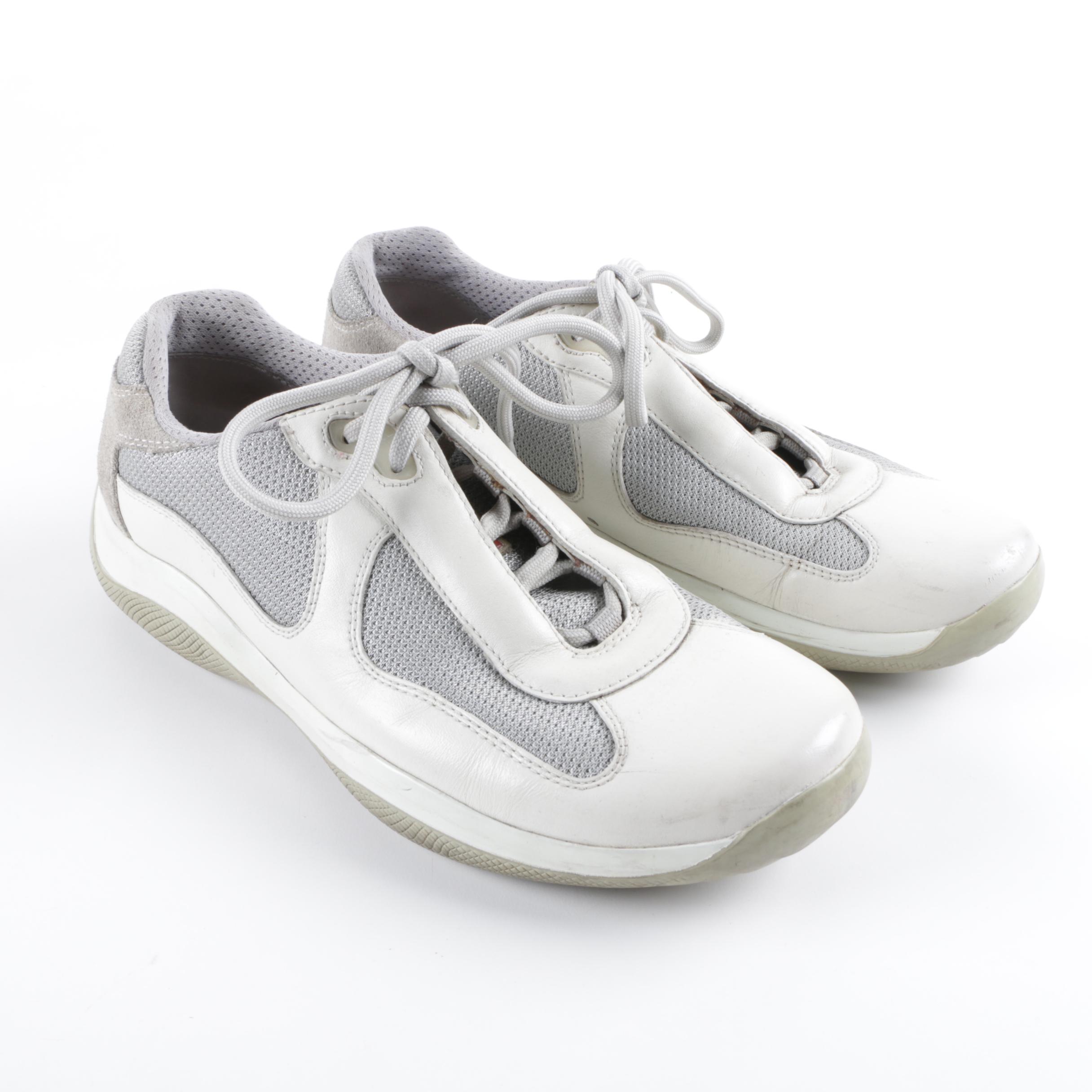 Men's Prada Off-White Leather Sneakers