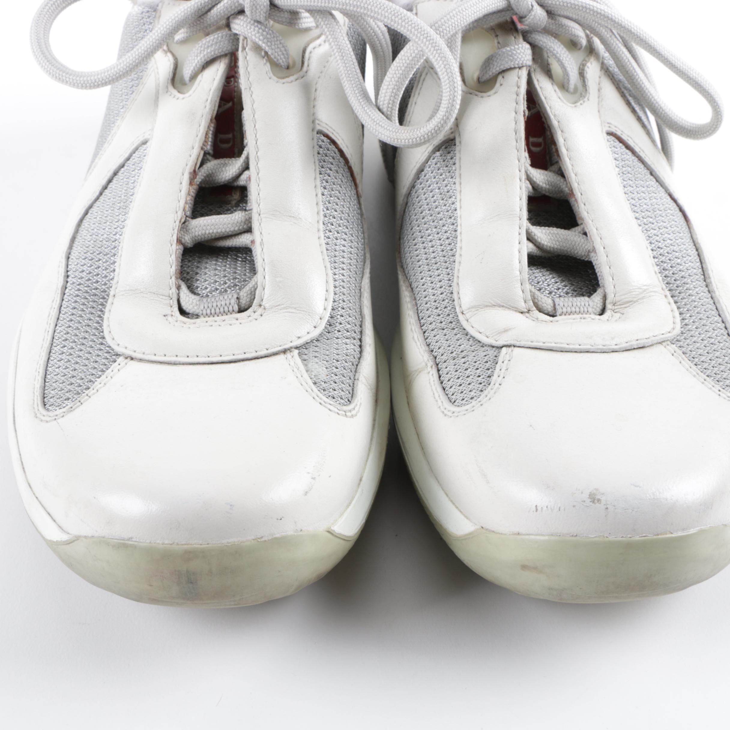 Men's Prada Off-White Leather Sneakers