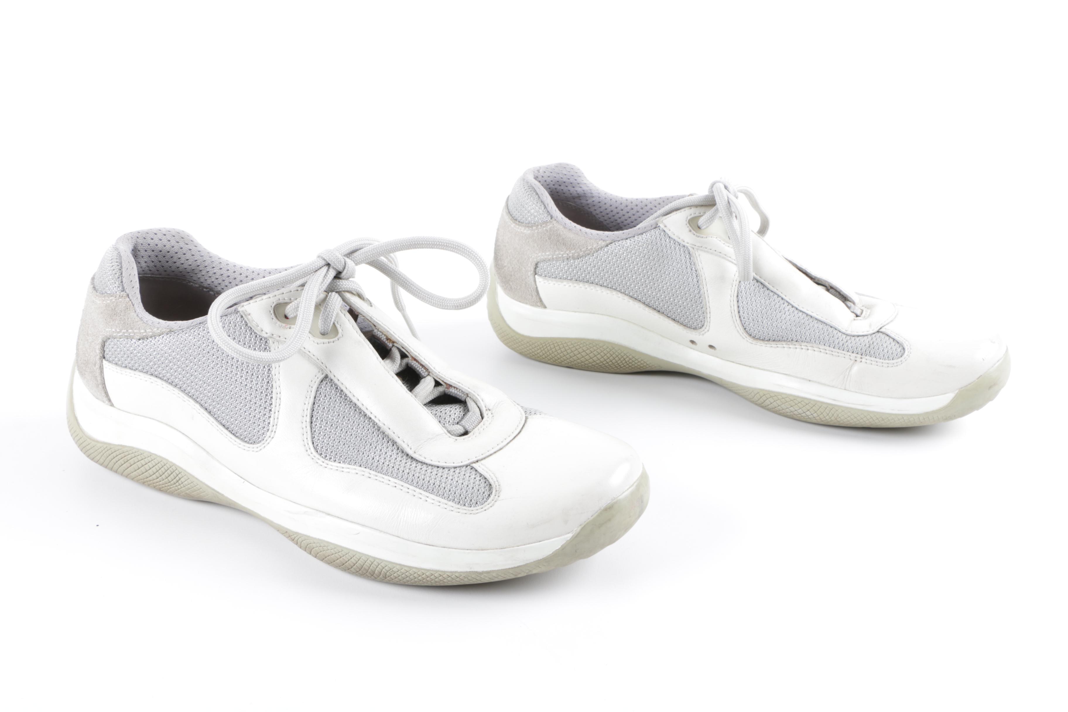 Men's Prada Off-White Leather Sneakers