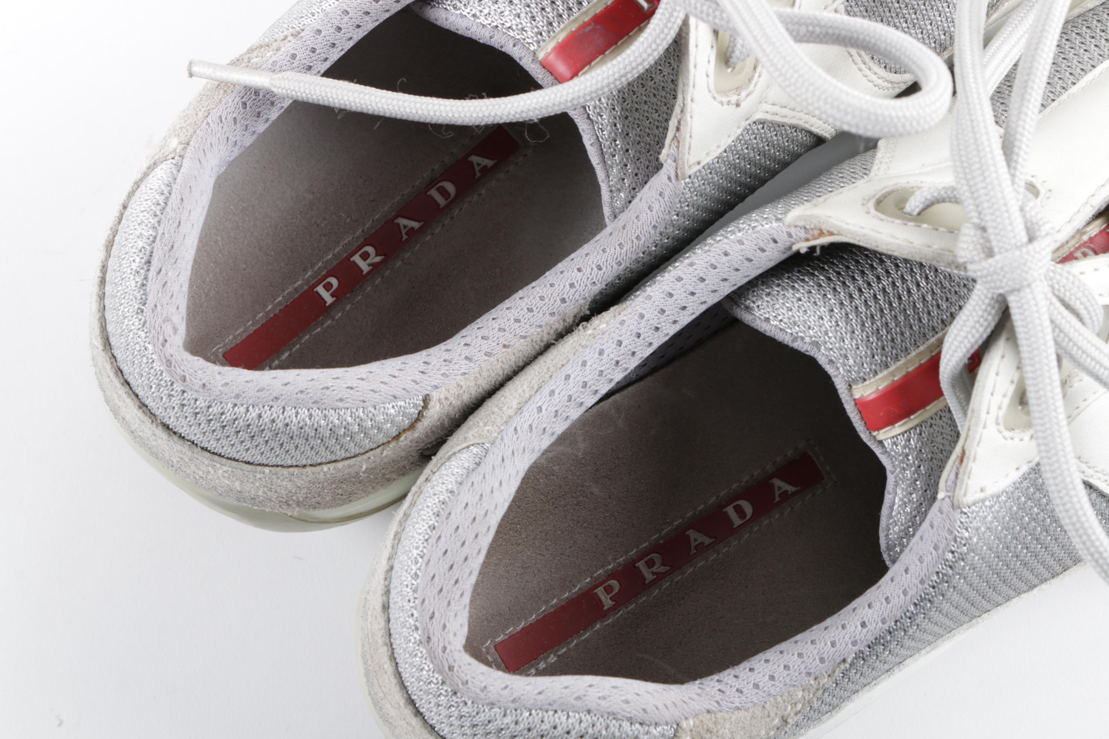 Men's Prada Off-White Leather Sneakers