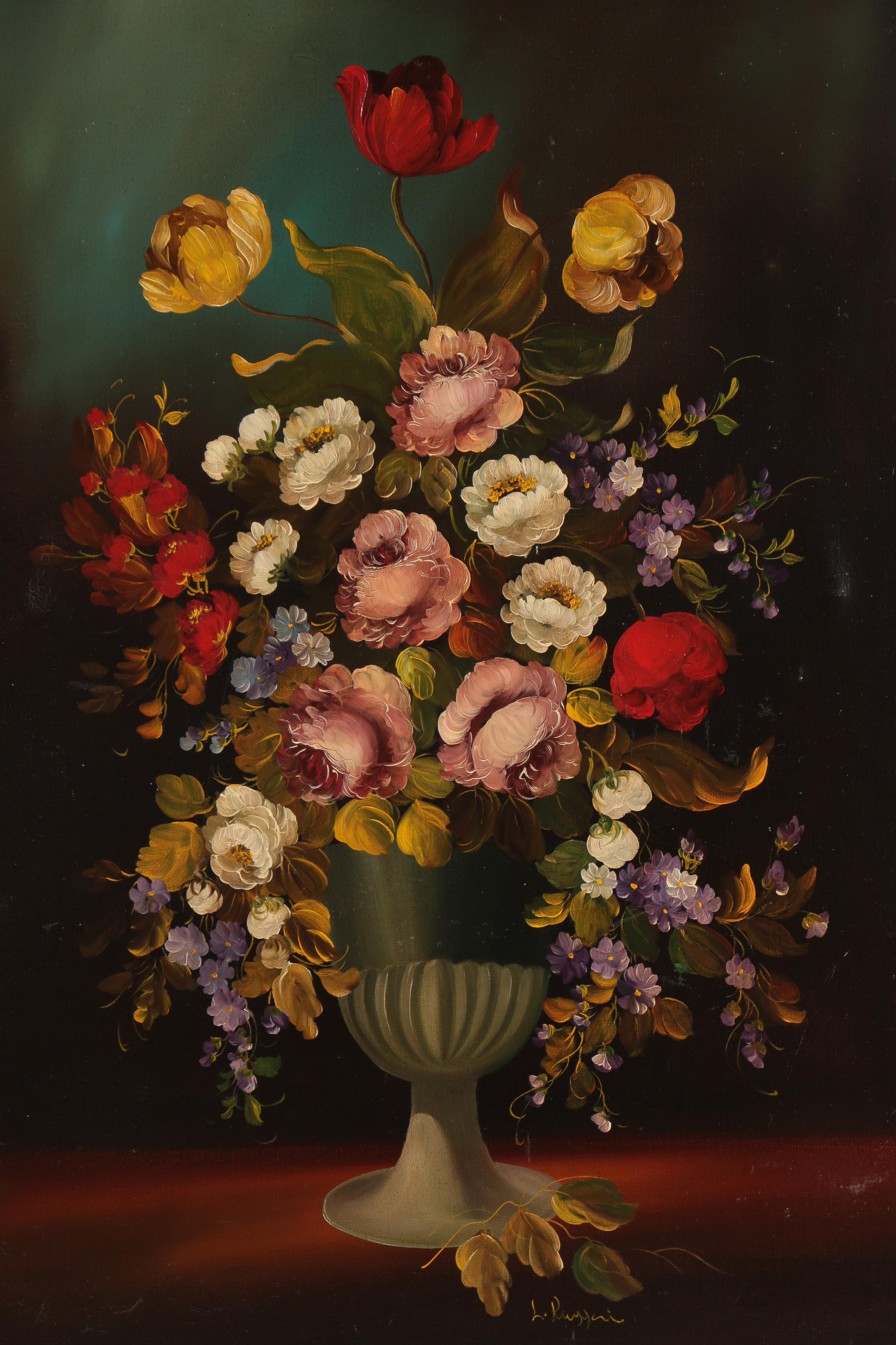 L. Ruggeri Late 20th-Century Oil Painting of Floral Still Life