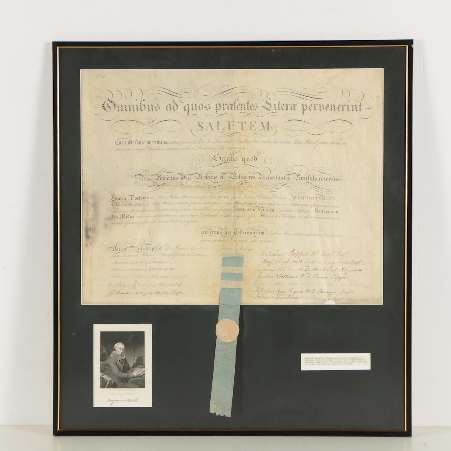 Benjamin Rush Signed University of Pennsylvania Medical Diploma