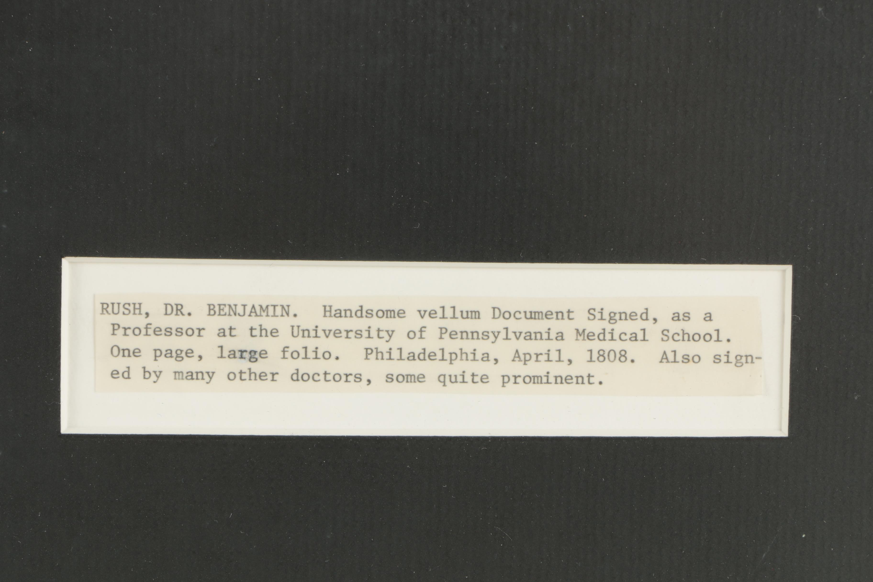 Benjamin Rush Signed University of Pennsylvania Medical Diploma