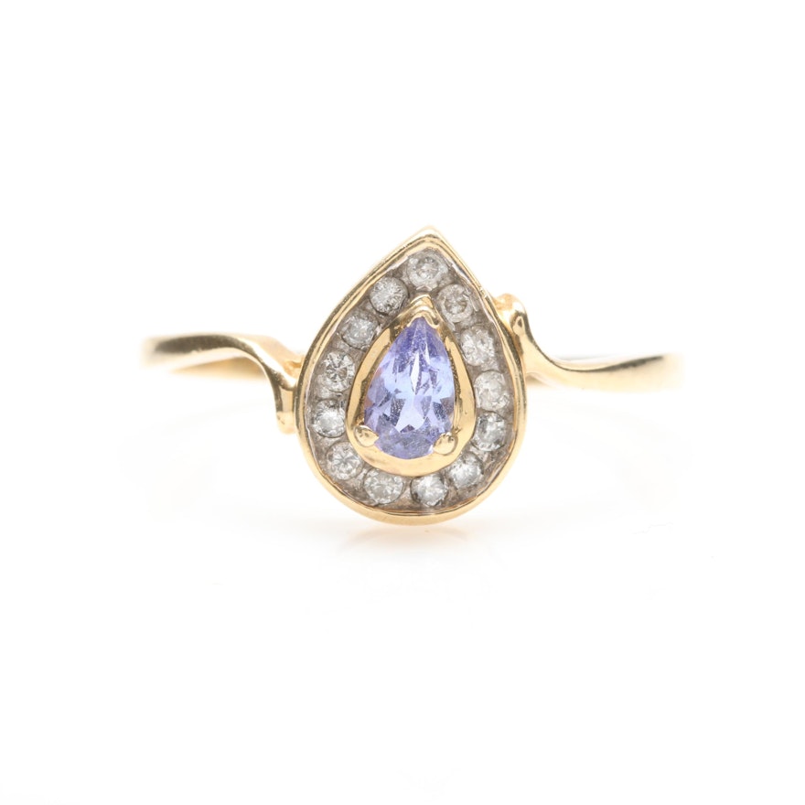 14K Yellow Gold Tanzanite and Diamond Ring