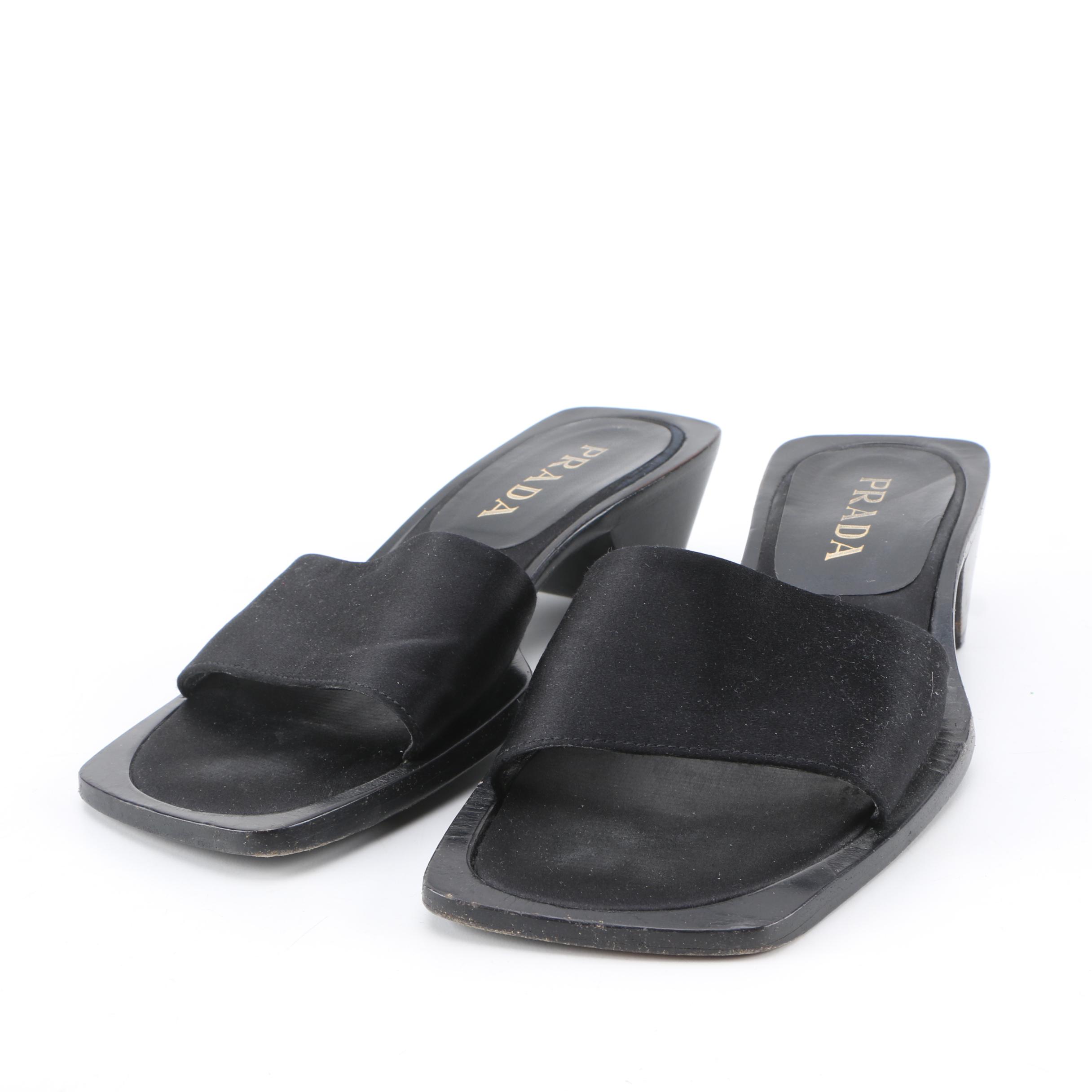 Women's Prada Black Satin Heeled Slides