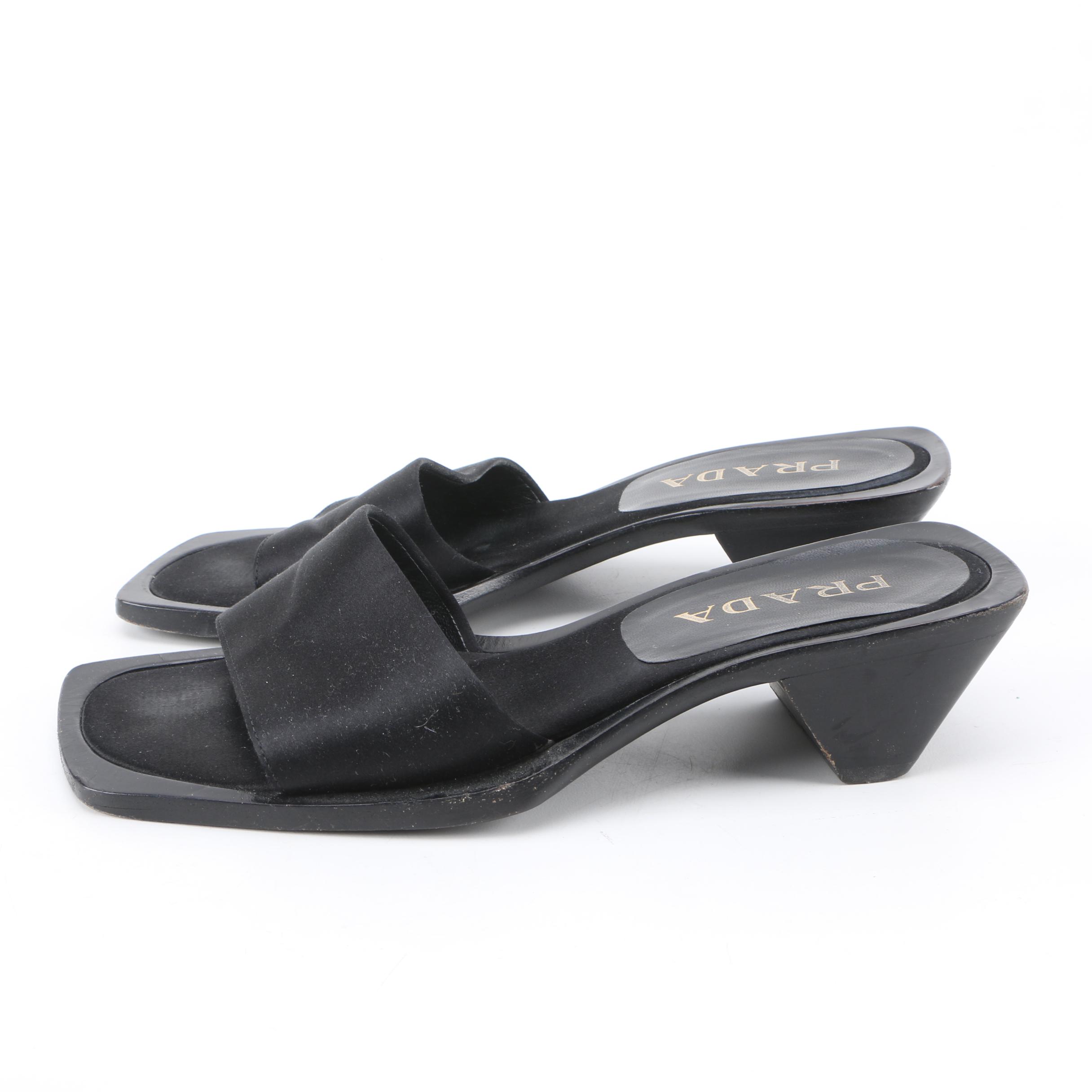 Women's Prada Black Satin Heeled Slides