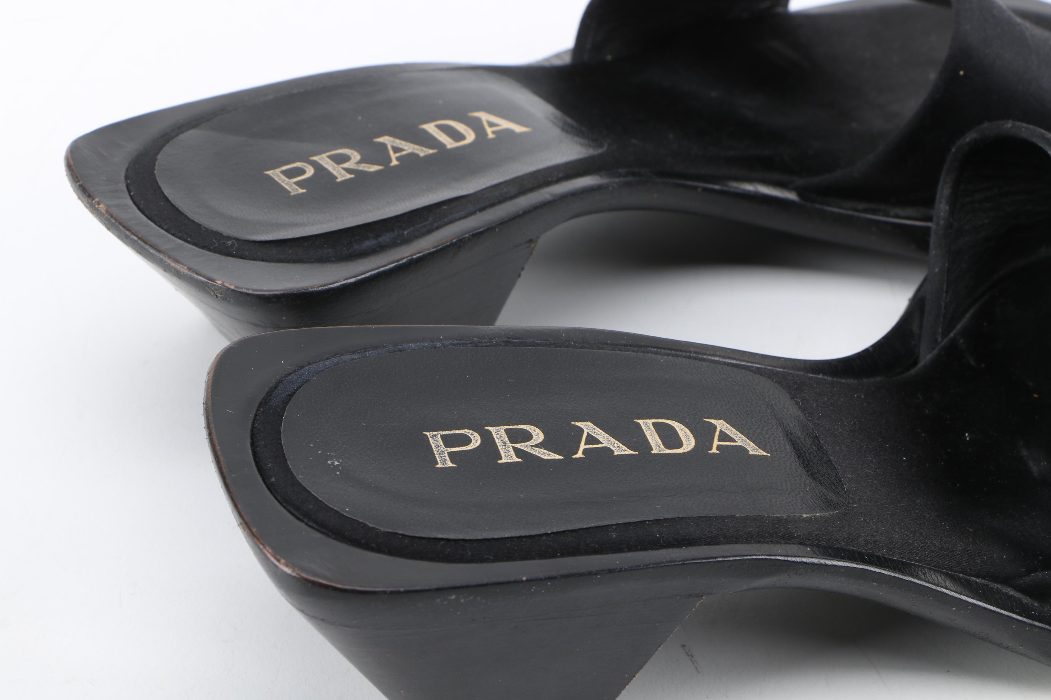 Women's Prada Black Satin Heeled Slides