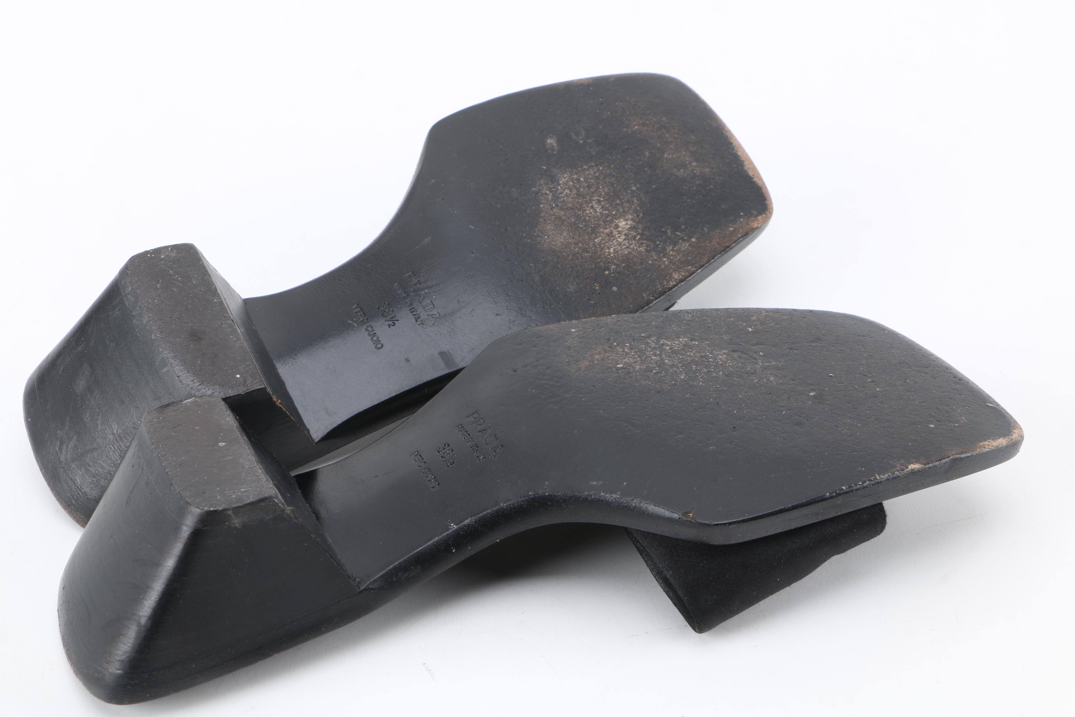 Women's Prada Black Satin Heeled Slides