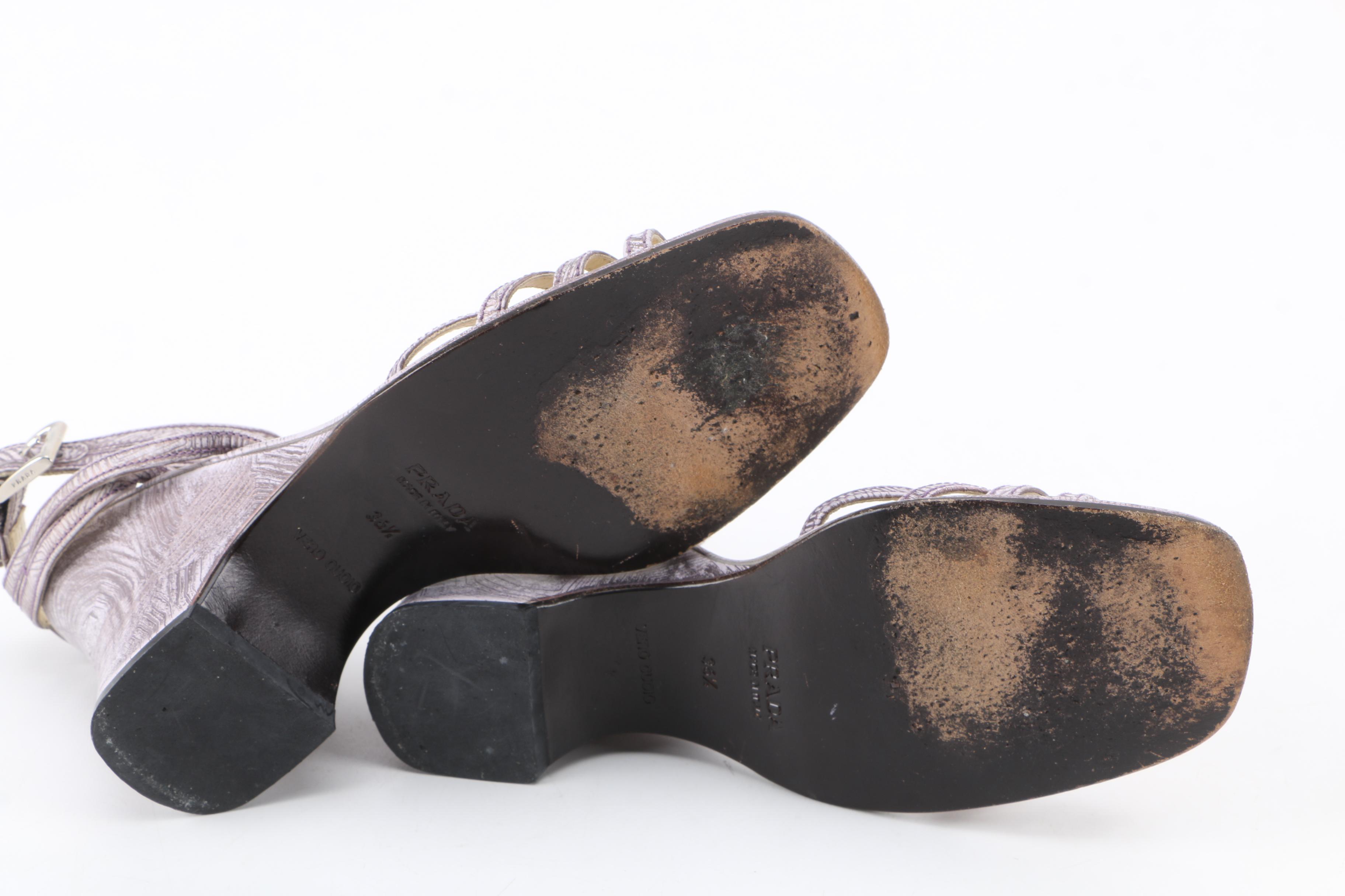 Women's Prada Lavender Leather High-Heeled Wedge Sandals