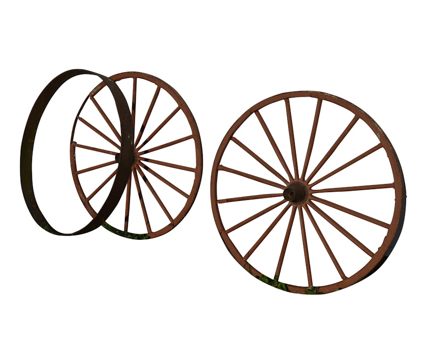Vintage Wooden Wagon Wheels with Steel Wagon Tire