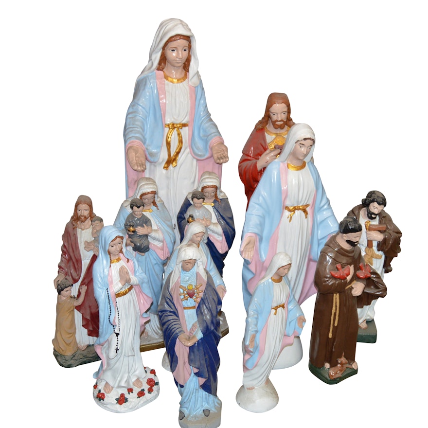Religious Garden Statuettes Including Jesus and Mary