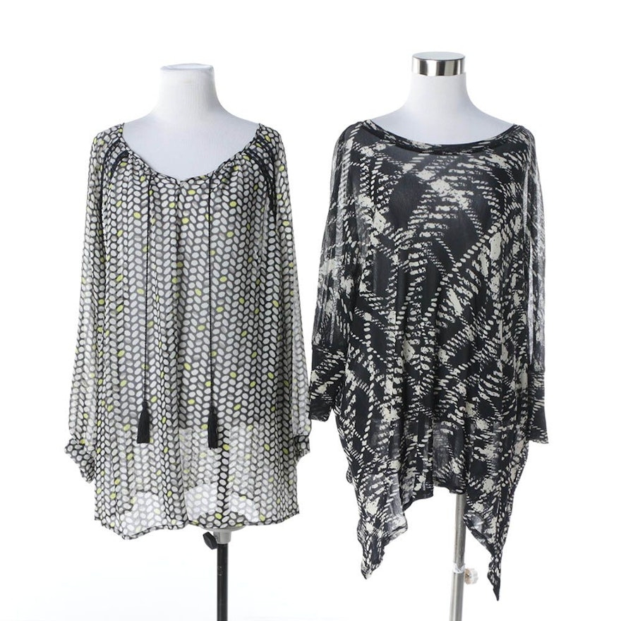 Two by Vince Camuto and Karen Kane Printed Sheer Chiffon Blouses