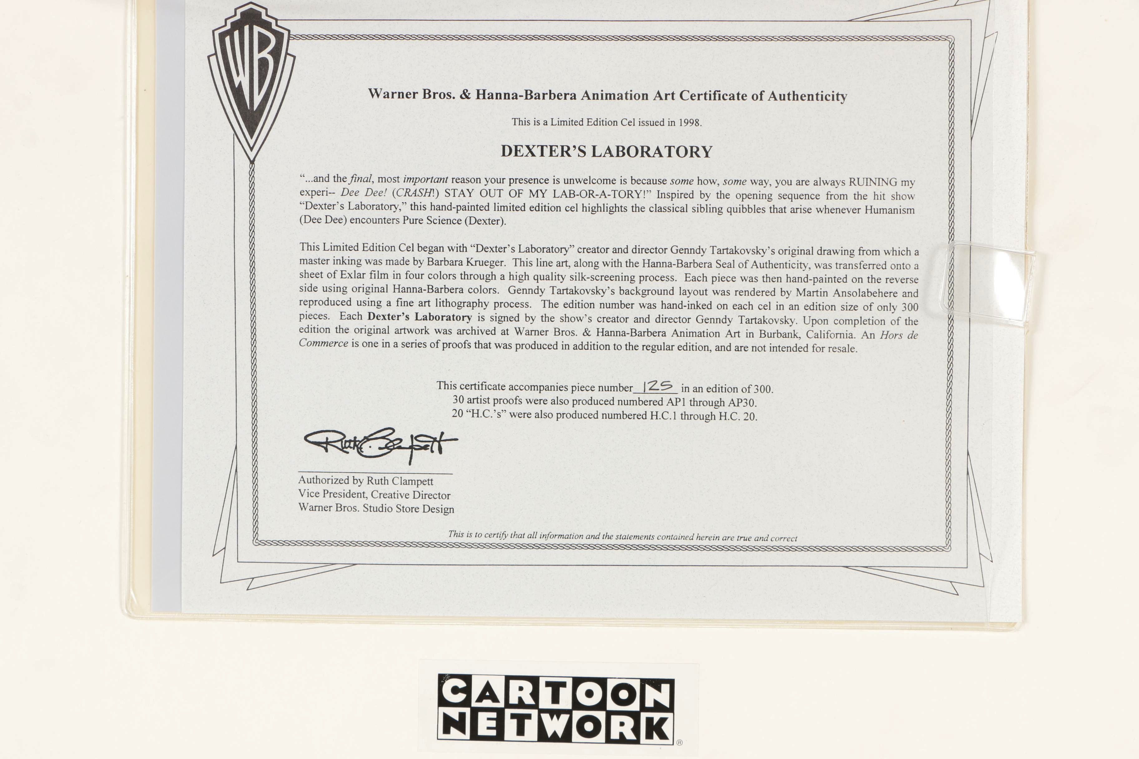 Hanna-Barbera Signed Limited Edition Animation Sericel "Dexter's Laboratory"