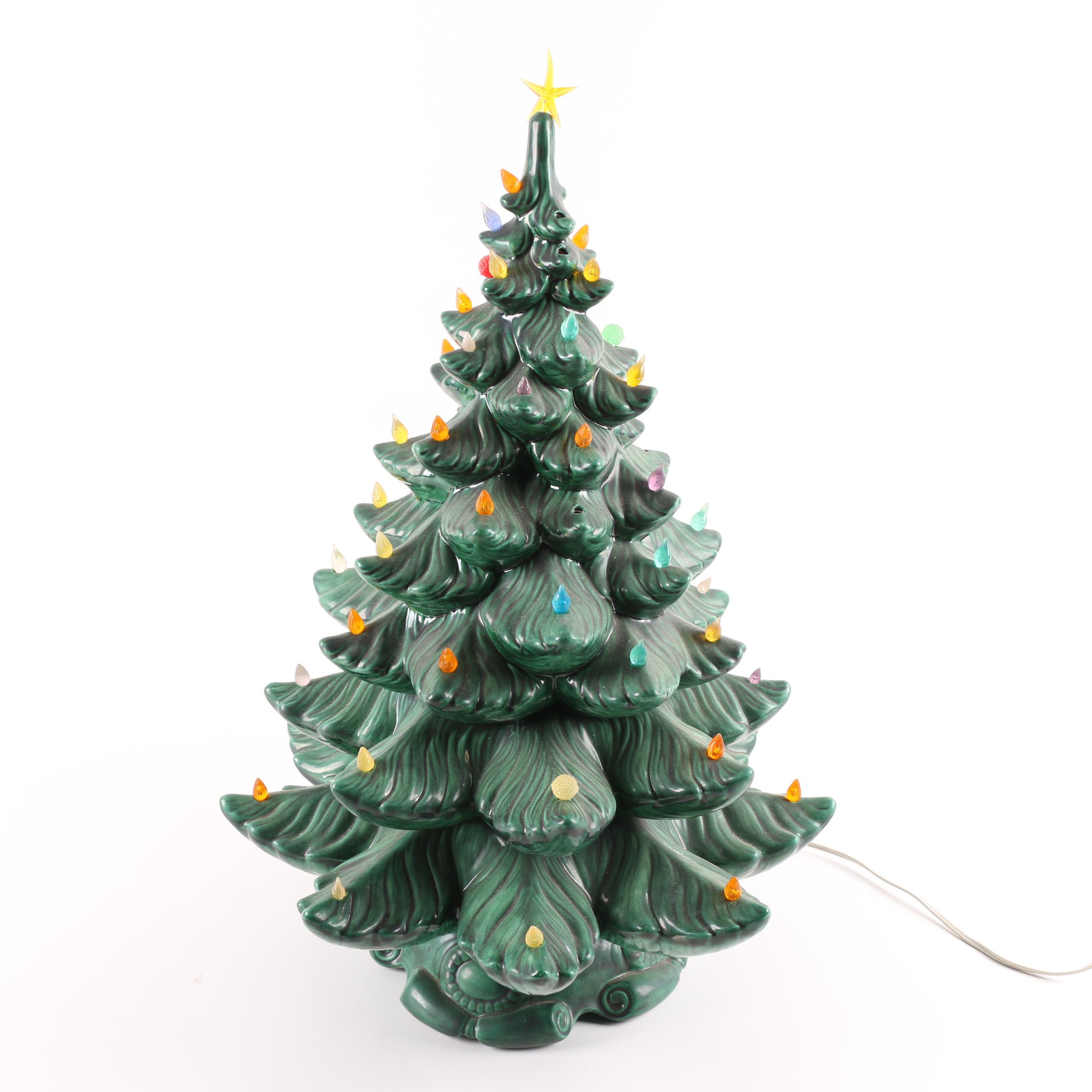 Vintage Ceramic Illuminated Table Top Christmas Tree