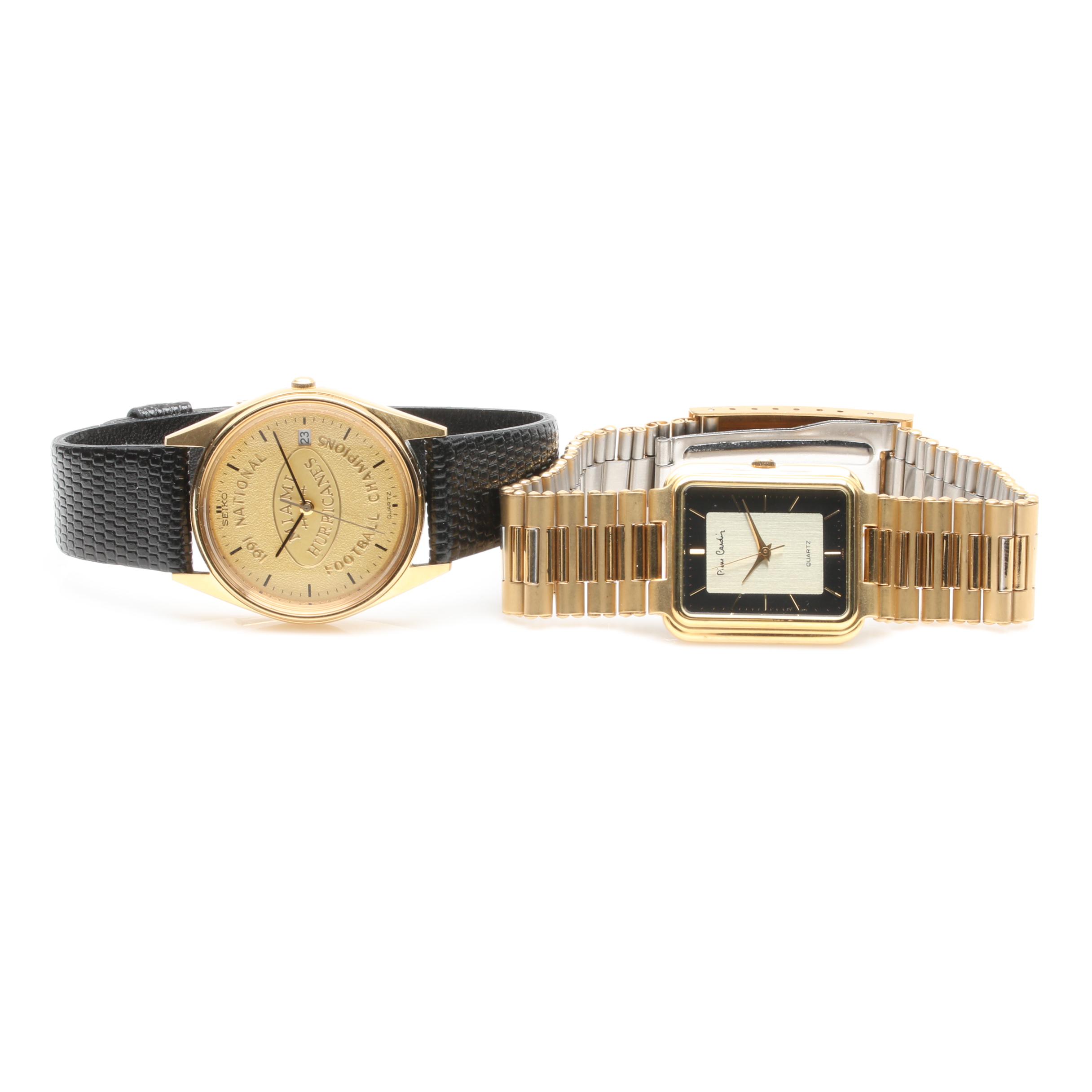 Stainless Steel Analog Watches Including Seiko and Pierre Cardin