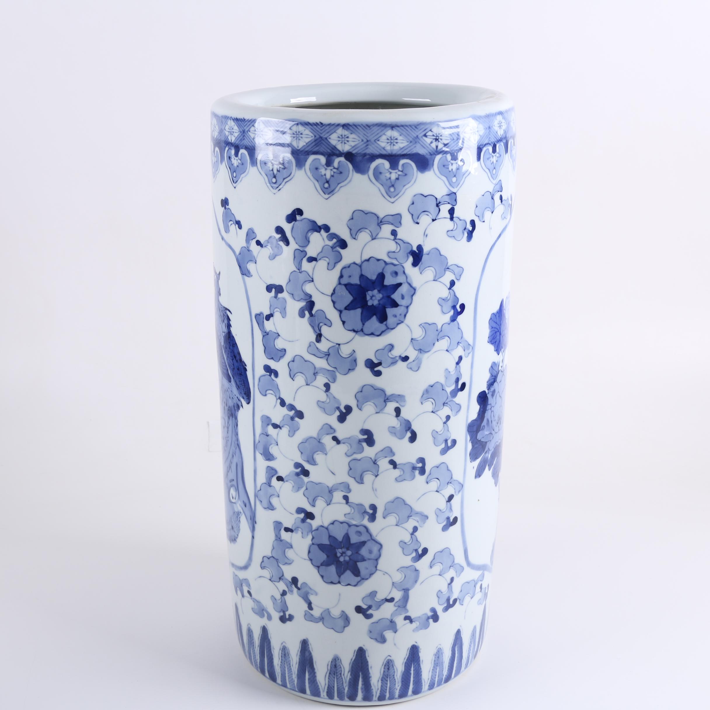 Chinese Ceramic Blue and White Stand and Vase
