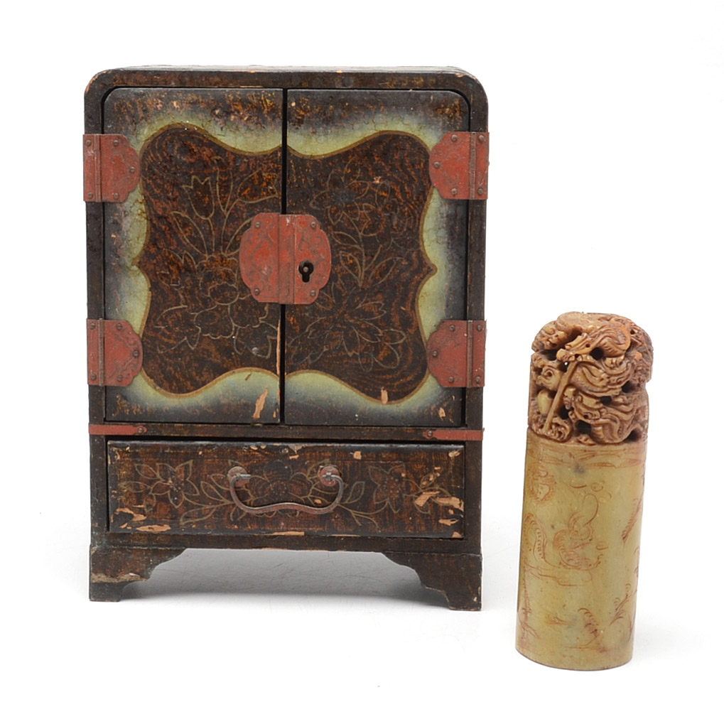 Serpentine Chop Seal and Antique Jewelry Box