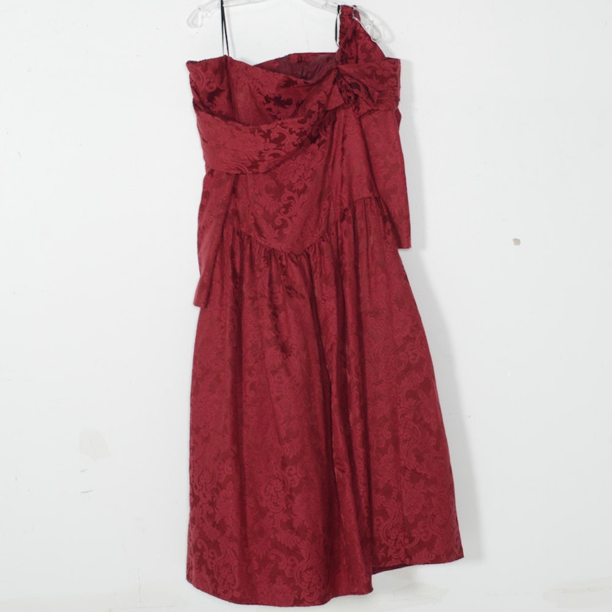 Vintage Jessica McClintock Bridal Maron Damask Off-the-Shoulder Dress