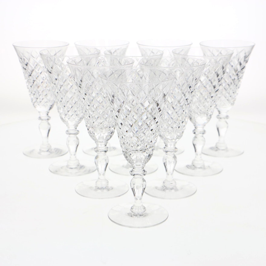 Set Of Twelve Hawkes Delft Diamond Water Goblets