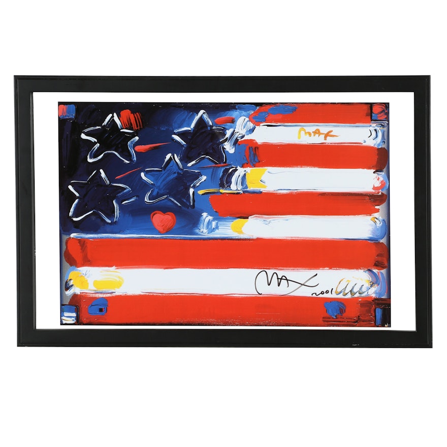 Giclée After Peter Max "Flag With Heart"