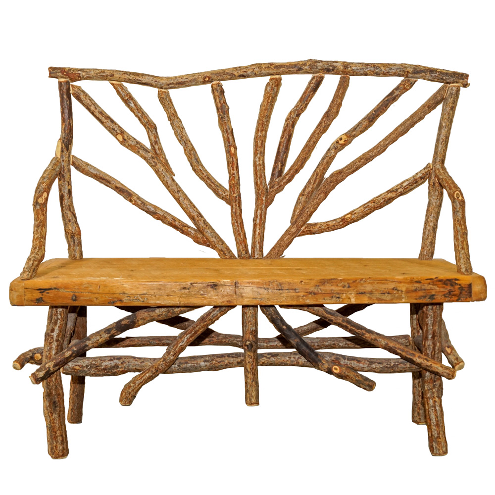 Twig and Live Edge Plank Bench