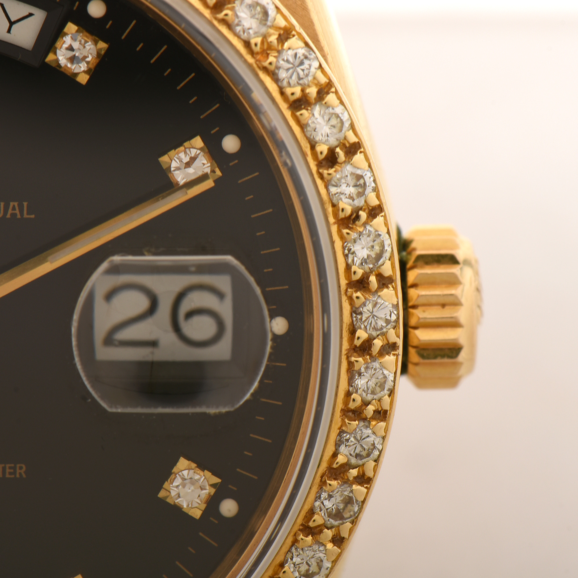 Rolex Day-Date 18K Yellow Gold and Diamond Dial Bezel Watch
