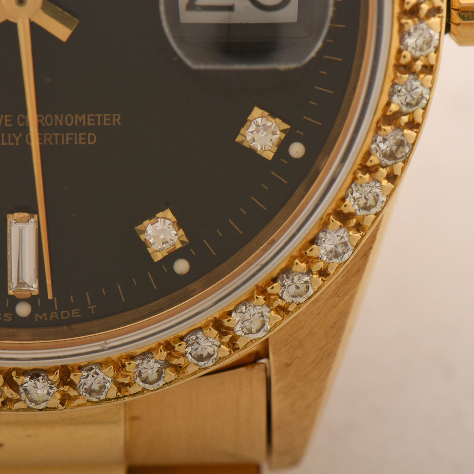 Rolex Day-Date 18K Yellow Gold and Diamond Dial Bezel Watch