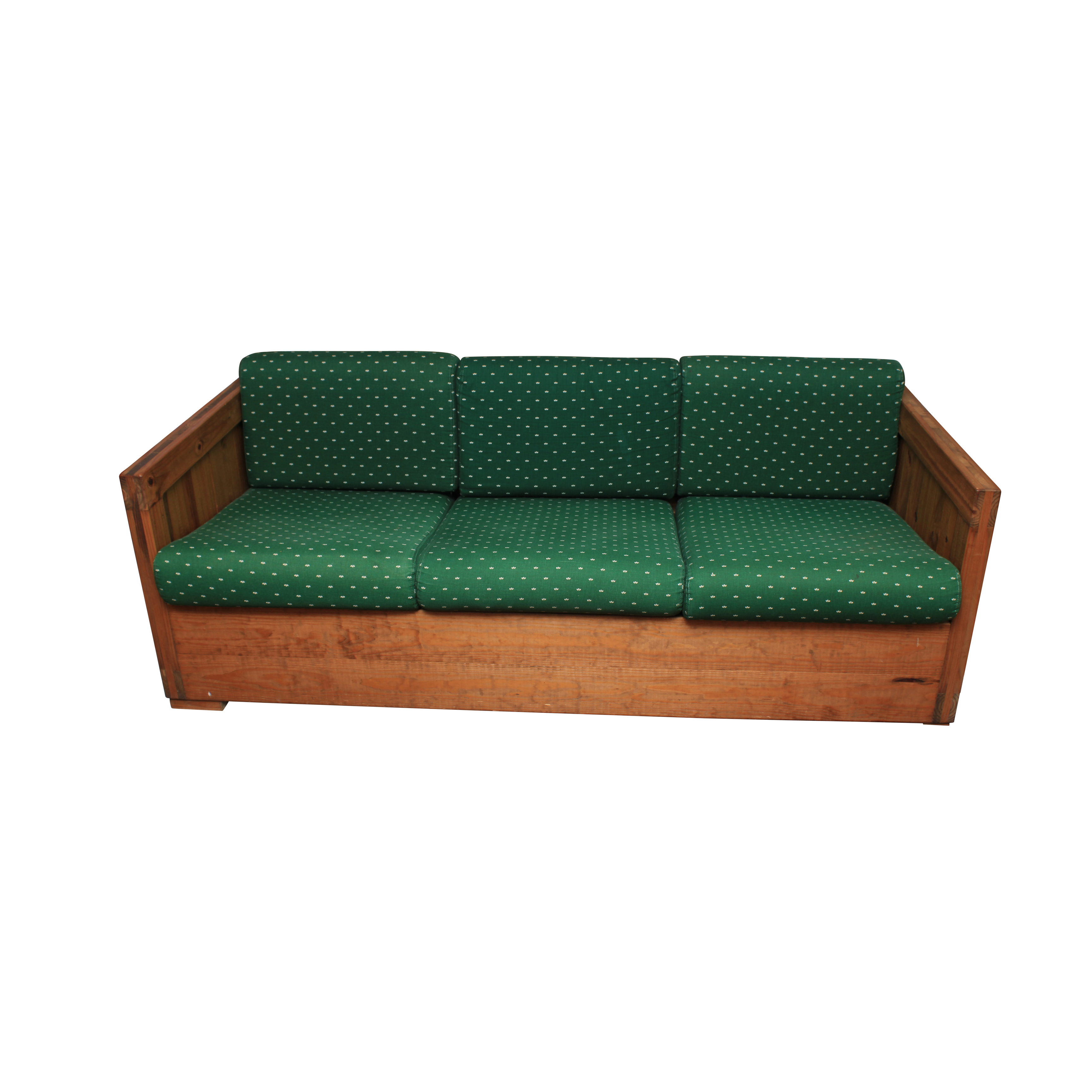 Box Frame Sofa with Green Cushions