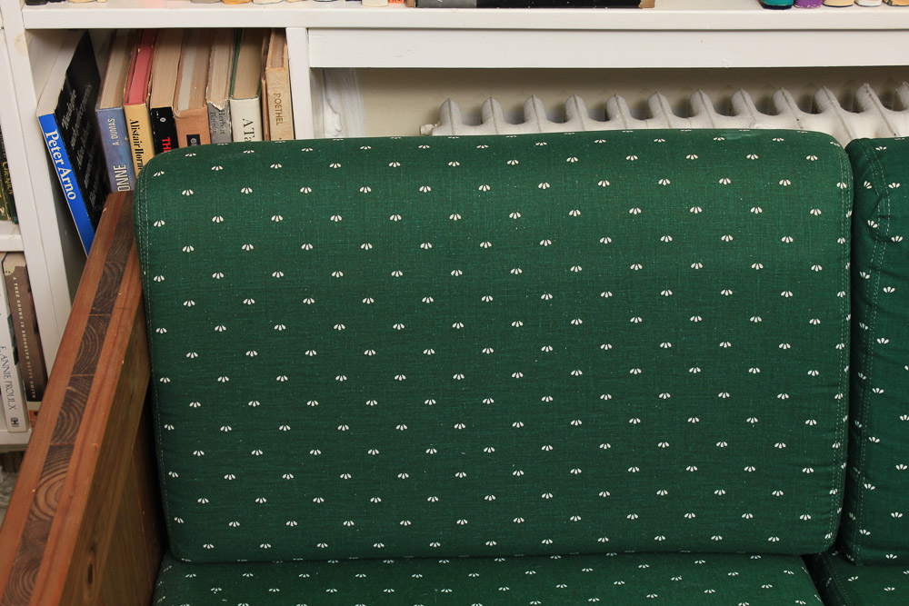 Box Frame Sofa with Green Cushions